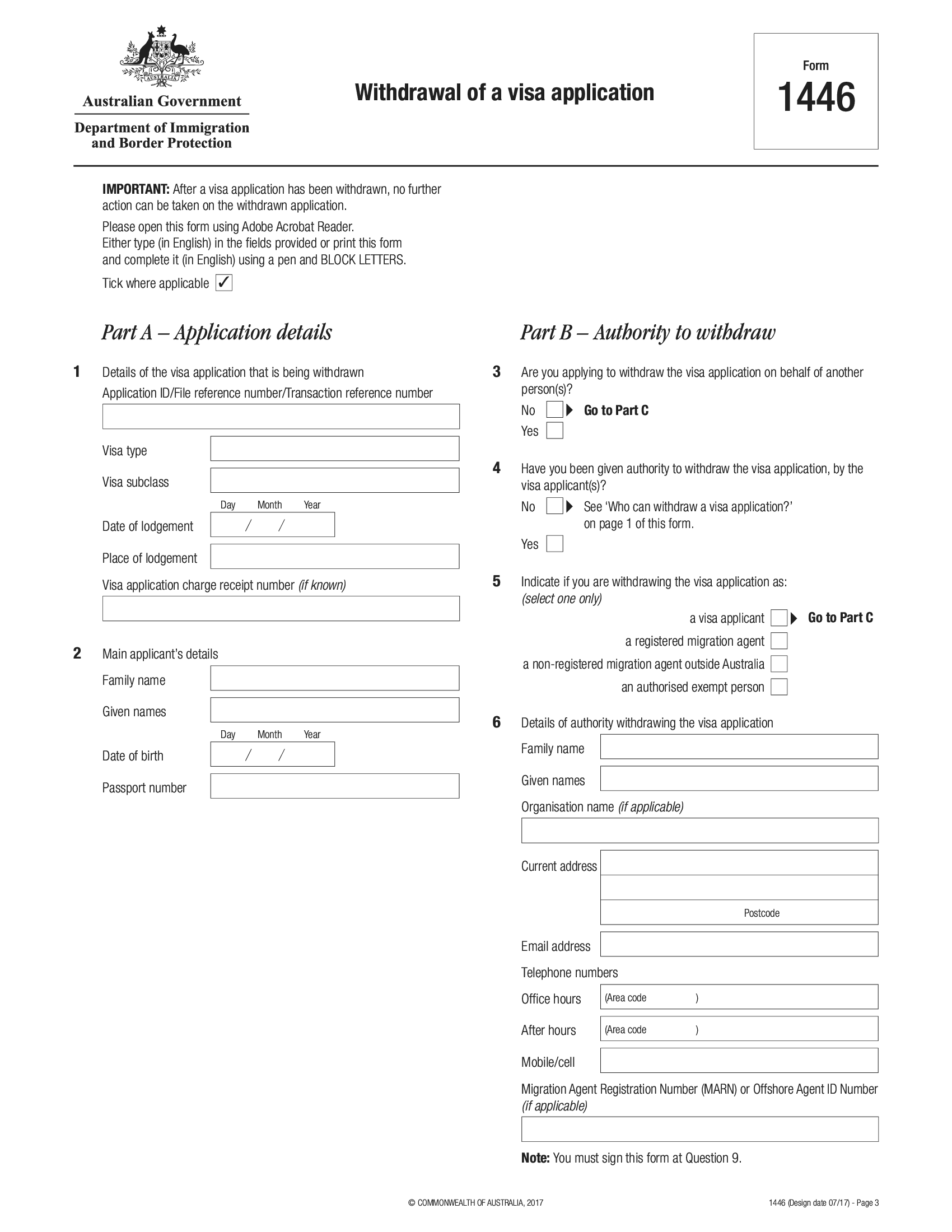 Form 1446 Withdrawal Of A Visa Application Forms Docs 2023