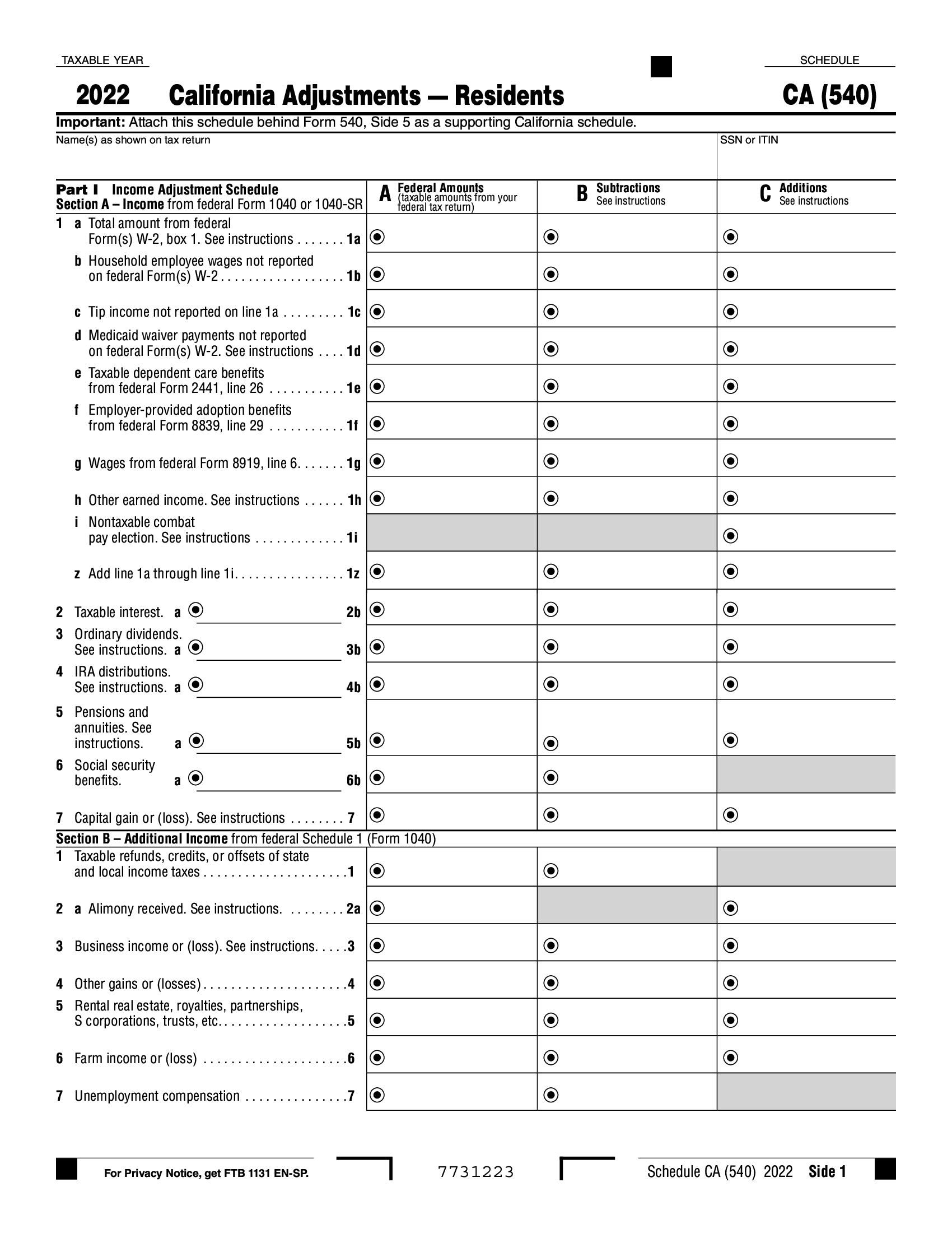 Form 540 Schedule CA. California Adjustments Residents Forms Docs