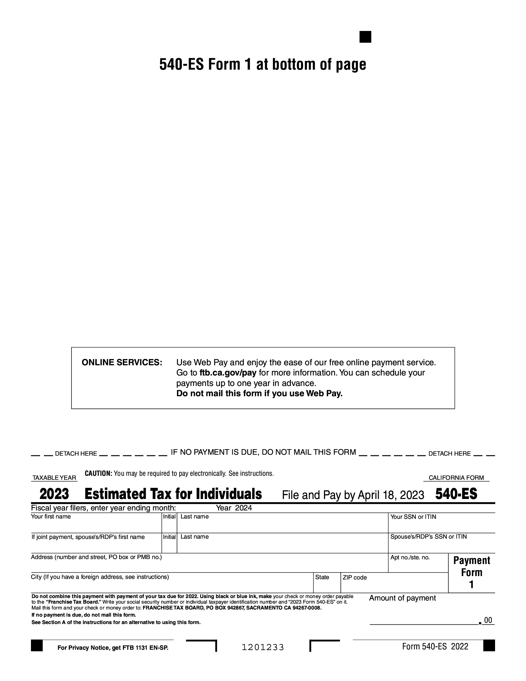 FTB Form 540ES. Estimated Tax for Individuals Forms Docs 2023