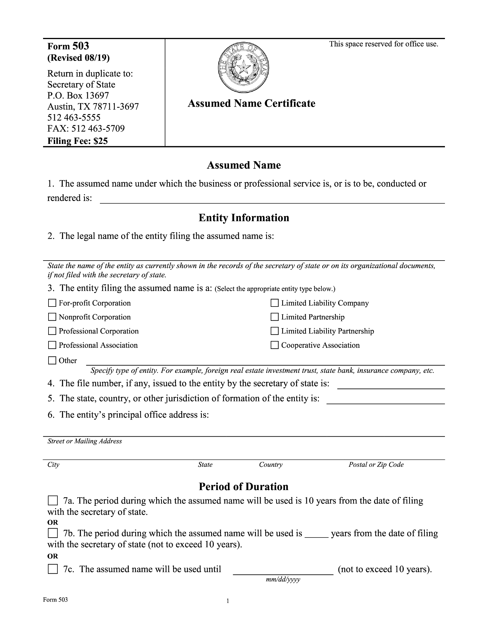 Form 503 Assumed Name Certificate Forms Docs 2023