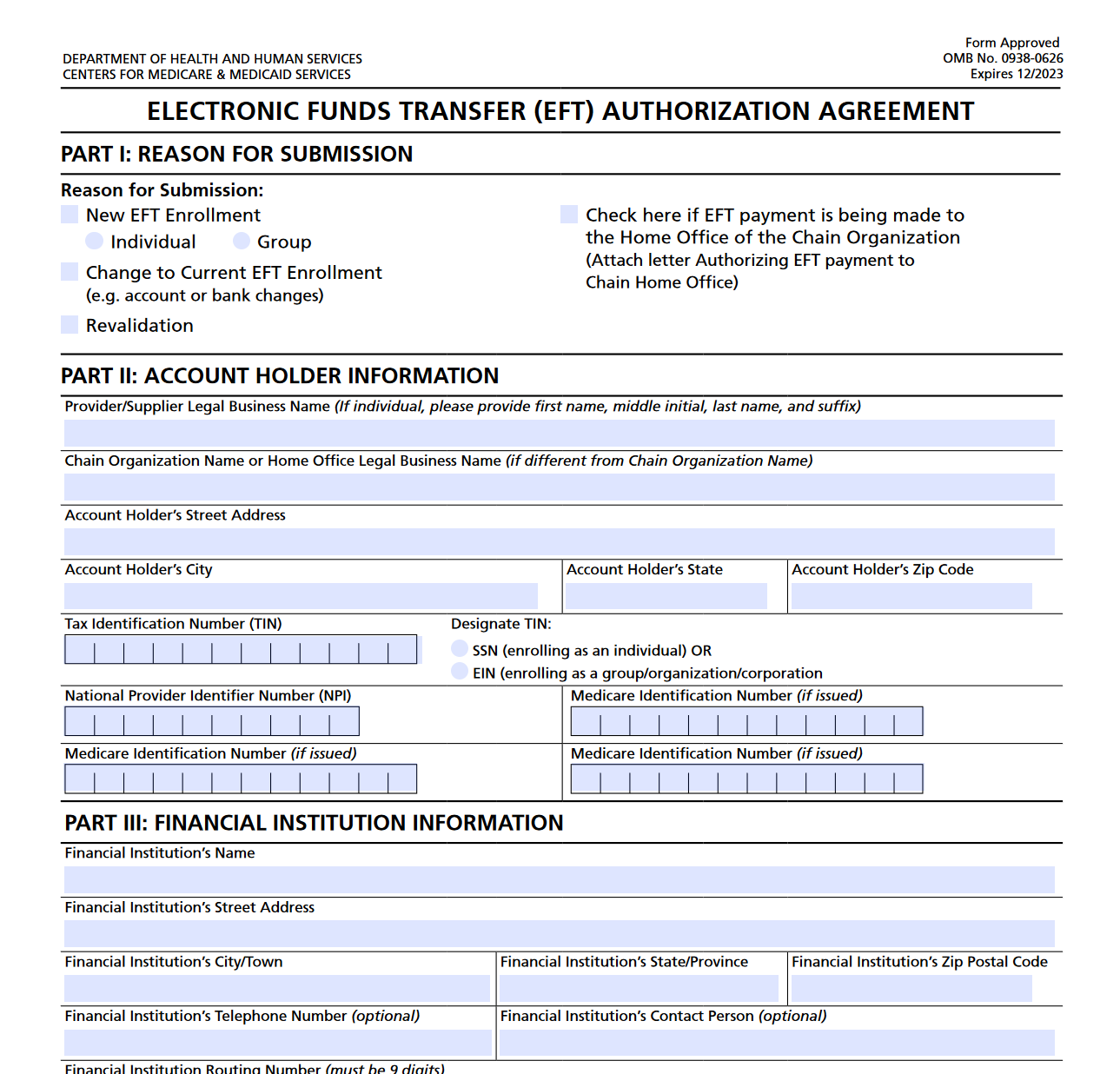 CMS 588 Electronic Funds Transfer EFT Authorization Agreement Forms CMS 588 Electronic Funds Transfer EFT Authorization Agreement Forms