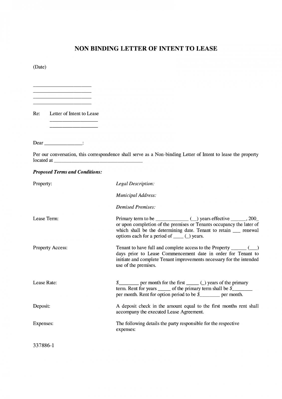 Lease Letter Of Intent  Blanker.org In Business Lease Proposal Template
