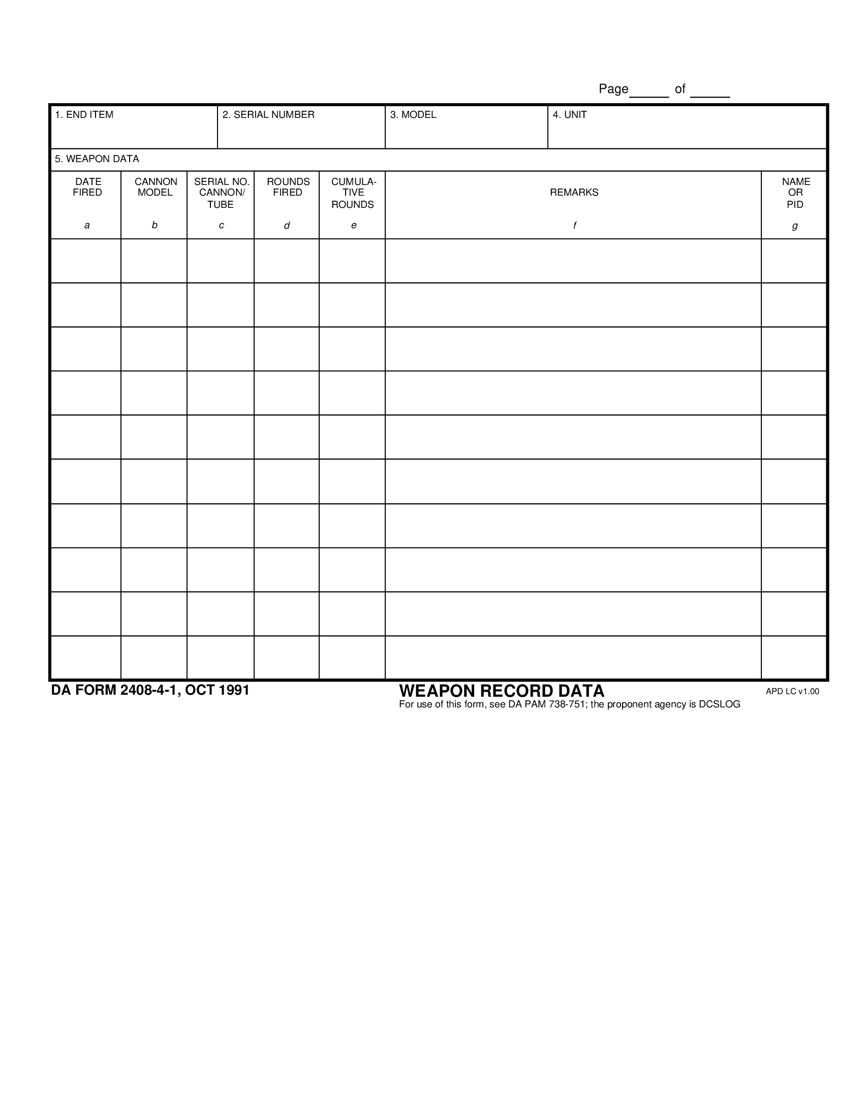 DA Form 2408-4-1. Weapon Record Data Continuation Sheet | Forms - Docs - 2023