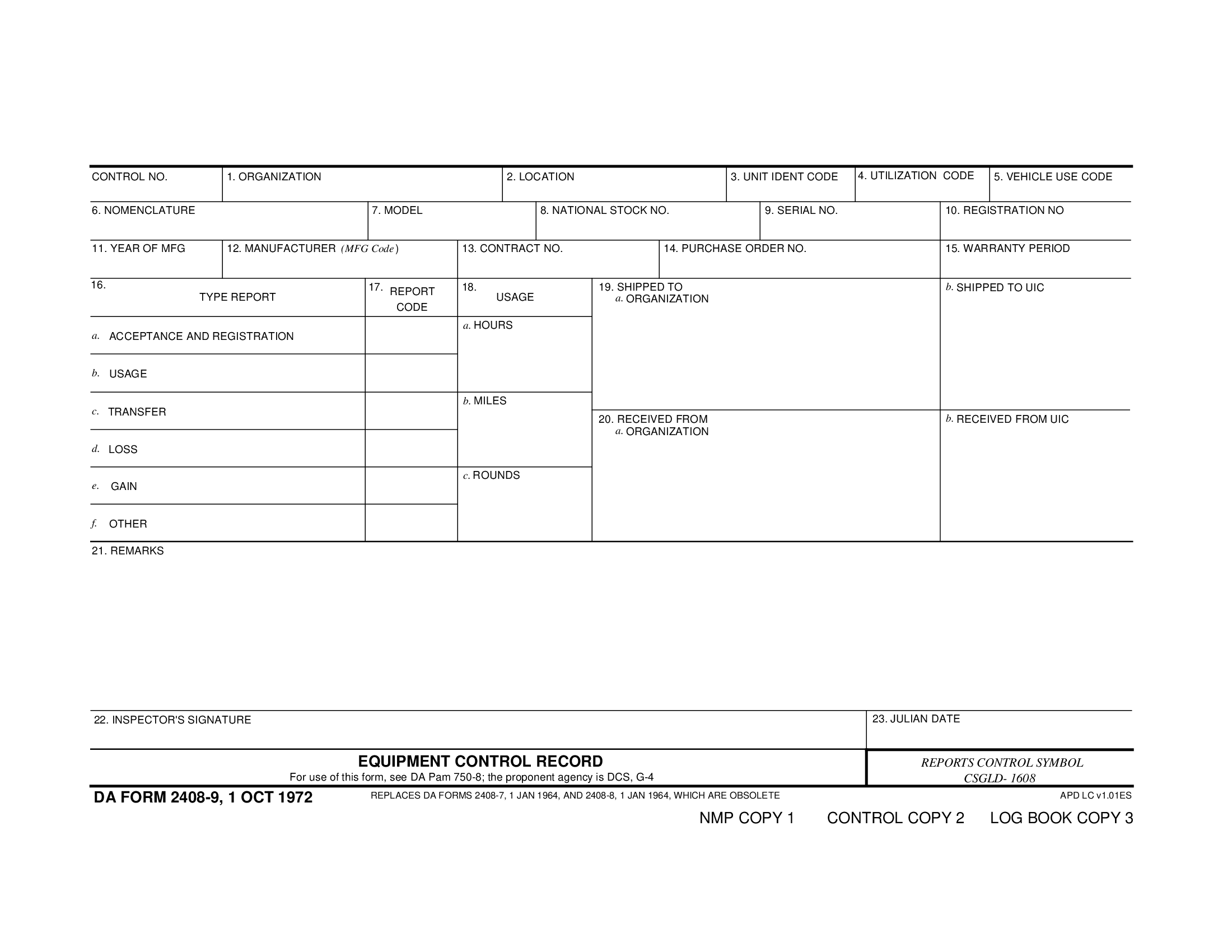 DA Form 2408 9 Equipment Control Record Forms Docs 2023