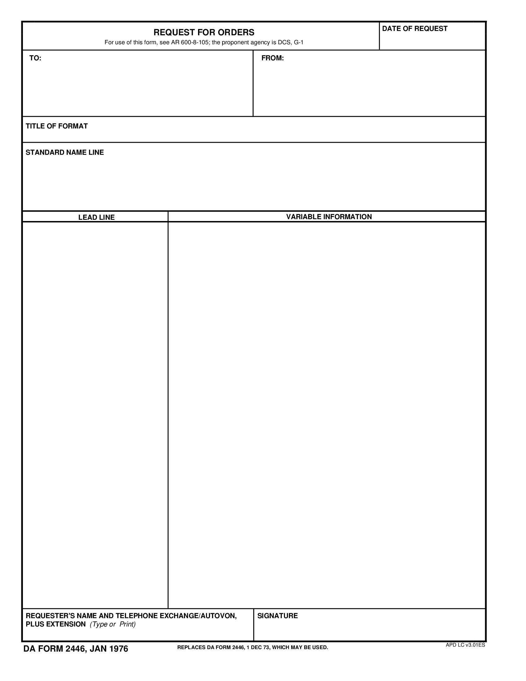 DA Form 2446. Request for Orders | Forms - Docs - 2023