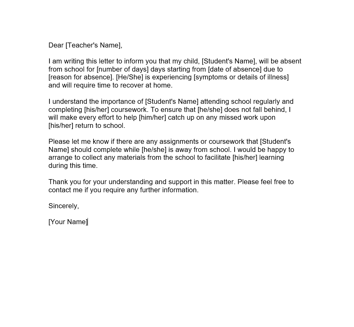 no homework letter to teacher