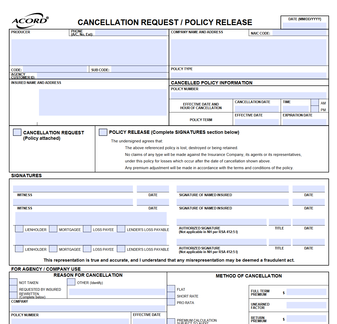 Accord Cancellation Form Fillable Printable Forms Free Online