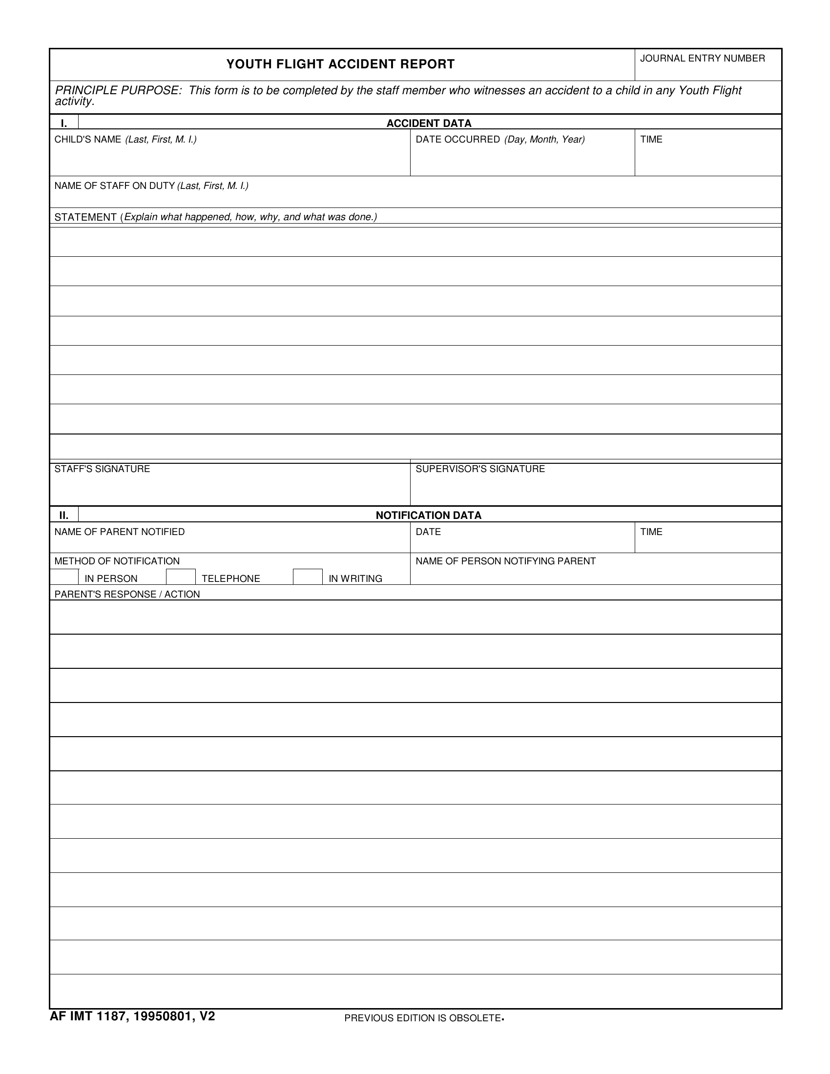 AF Form 1187 Youth Flight Accident Report LRA Forms Docs 2023