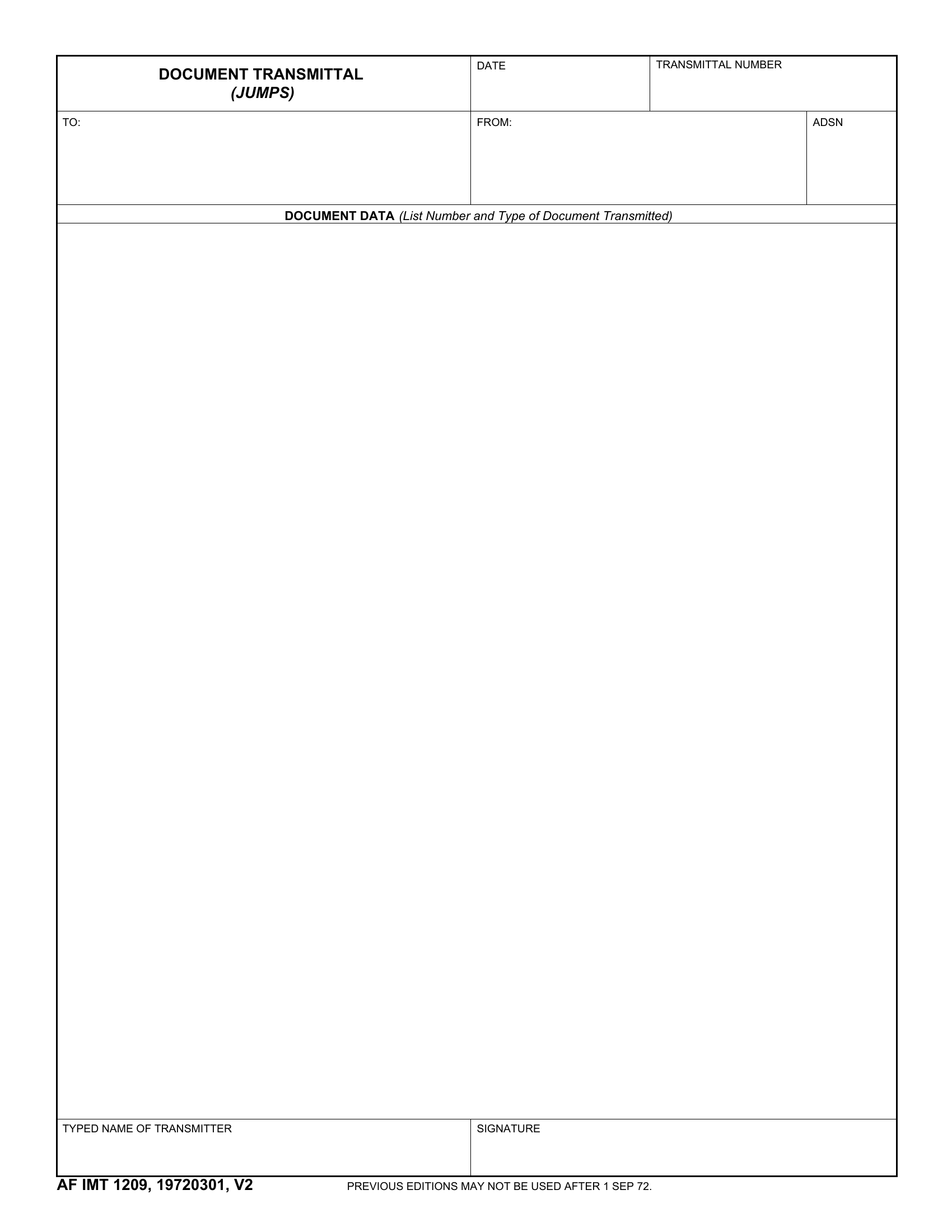 AF Form 1209 Document Transmittal JUMPS Forms Docs 2023