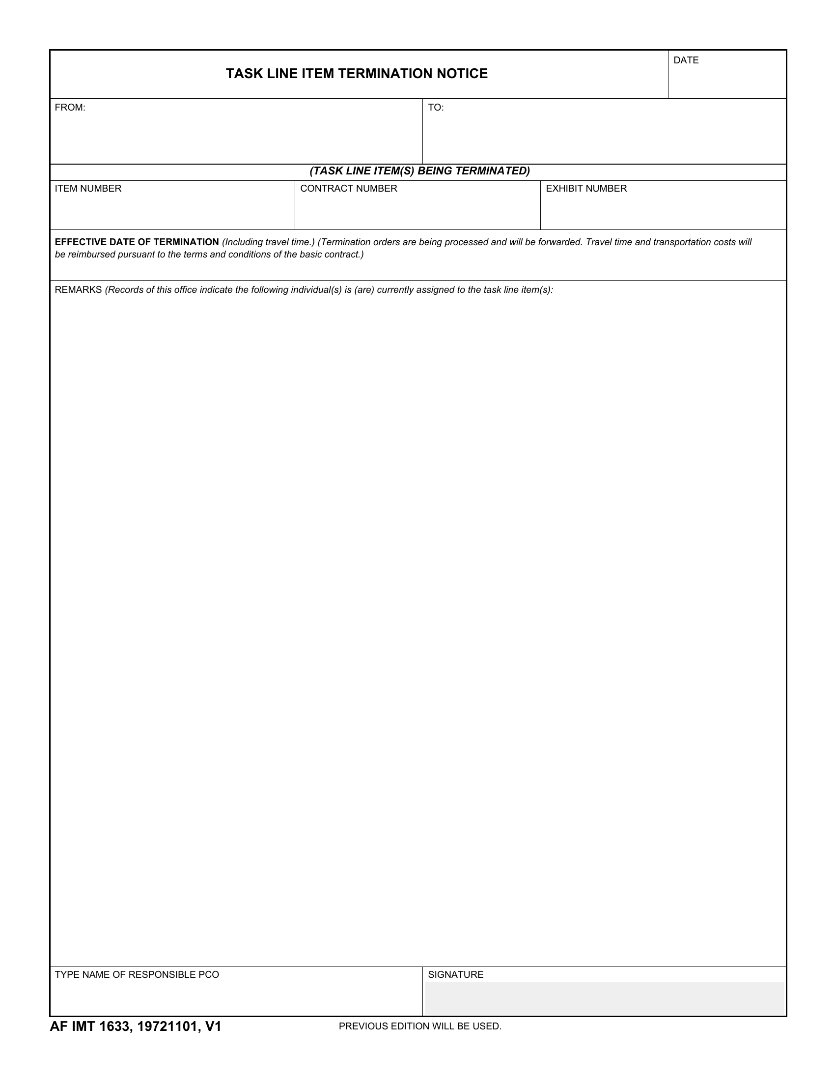 AF Form 1633 Task Line Item Termination Notice Forms Docs 2023