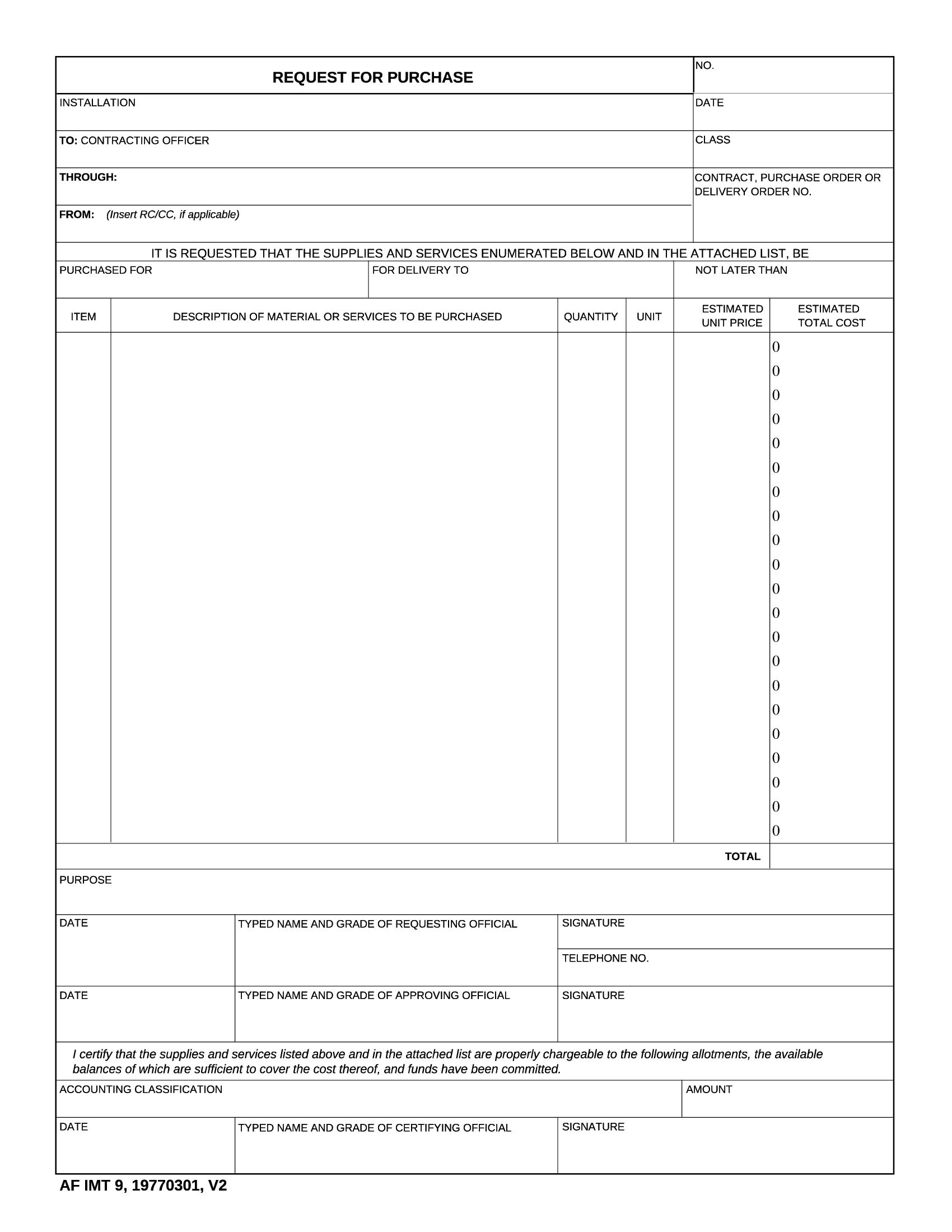 AF Form 9 Request For Purchase Forms Docs 2023