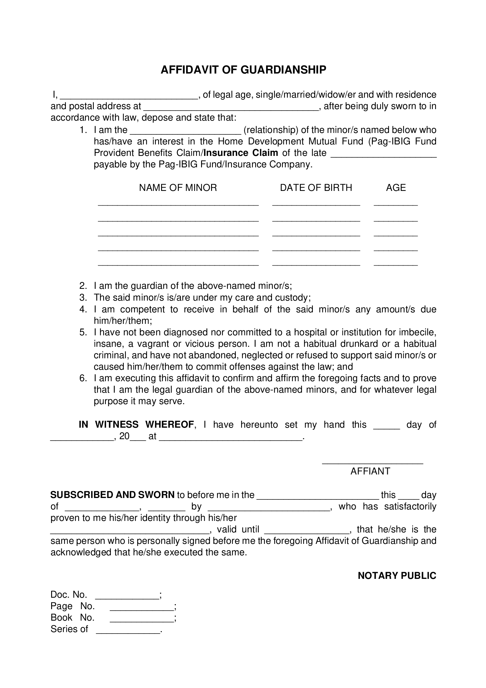 Affidavit Of Guardianship Forms Docs 2023