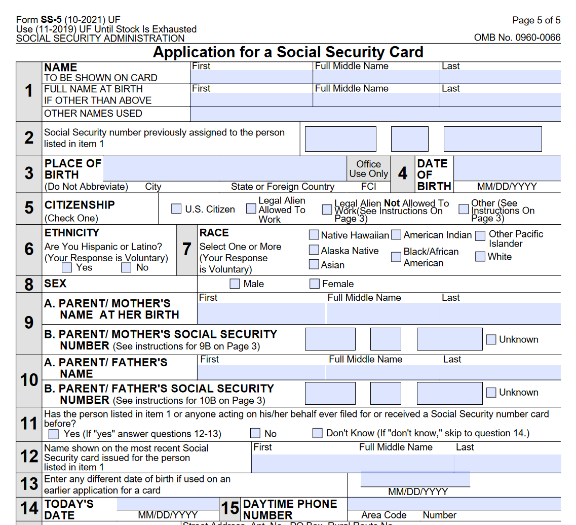 social security form ss 5