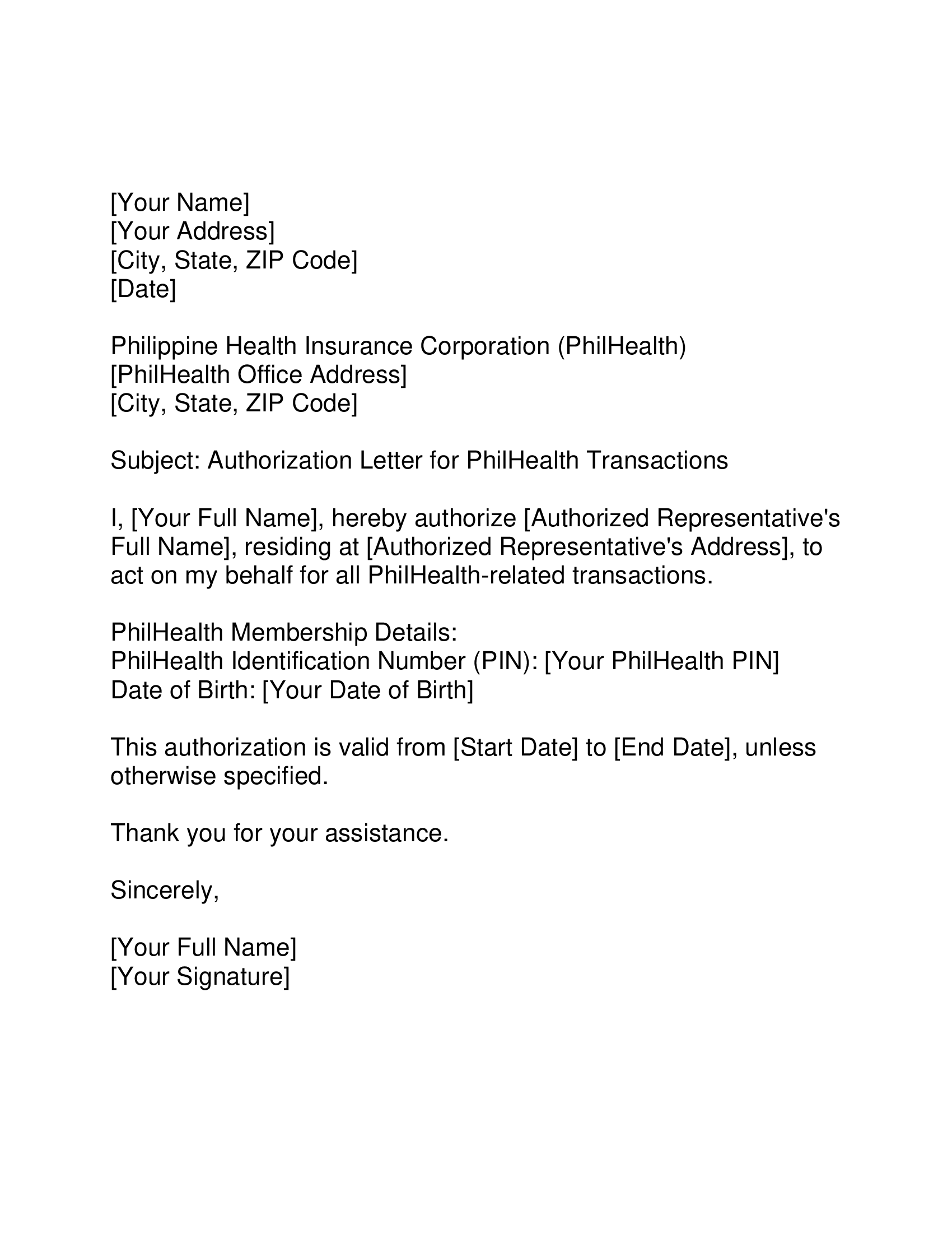 Authorization Letter for PhilHealth | Forms - Docs - 2023