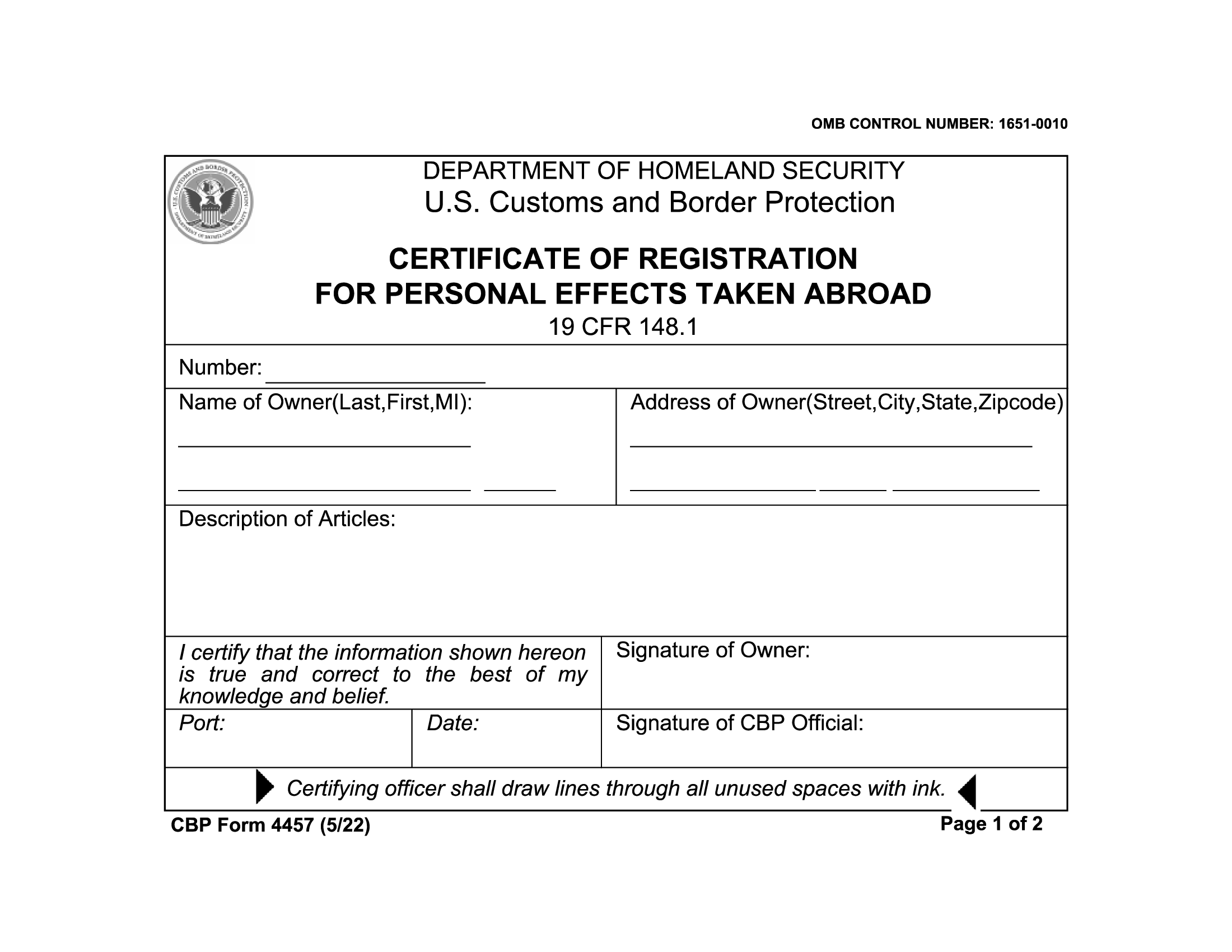 Cbp Form 4457 Instructions Form Example Download