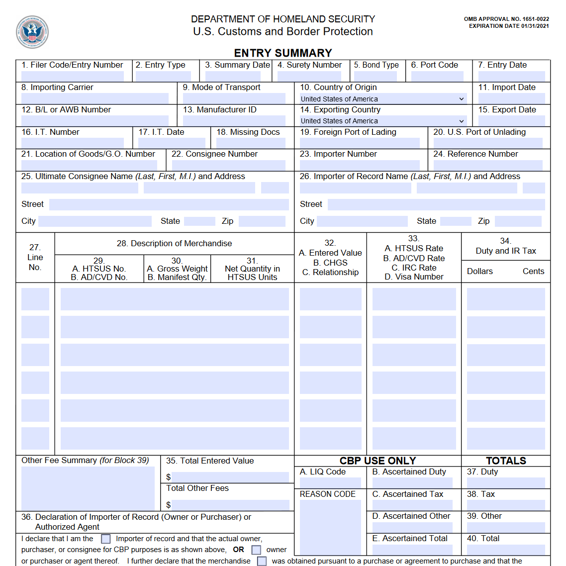 CBP Form 7501: Entry Summary form | Forms - Docs - 2023