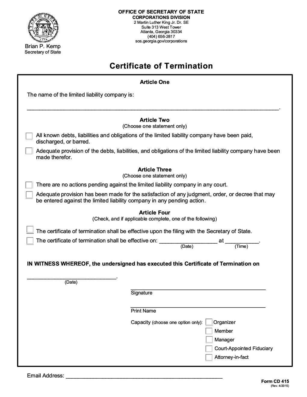 Form CD 415 Certificate of Termination Forms Docs 2023