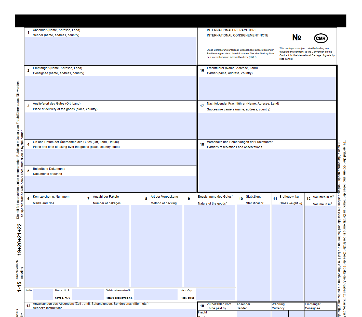 CMR Consignment Note Document Template CMR Consignment Note Document Template