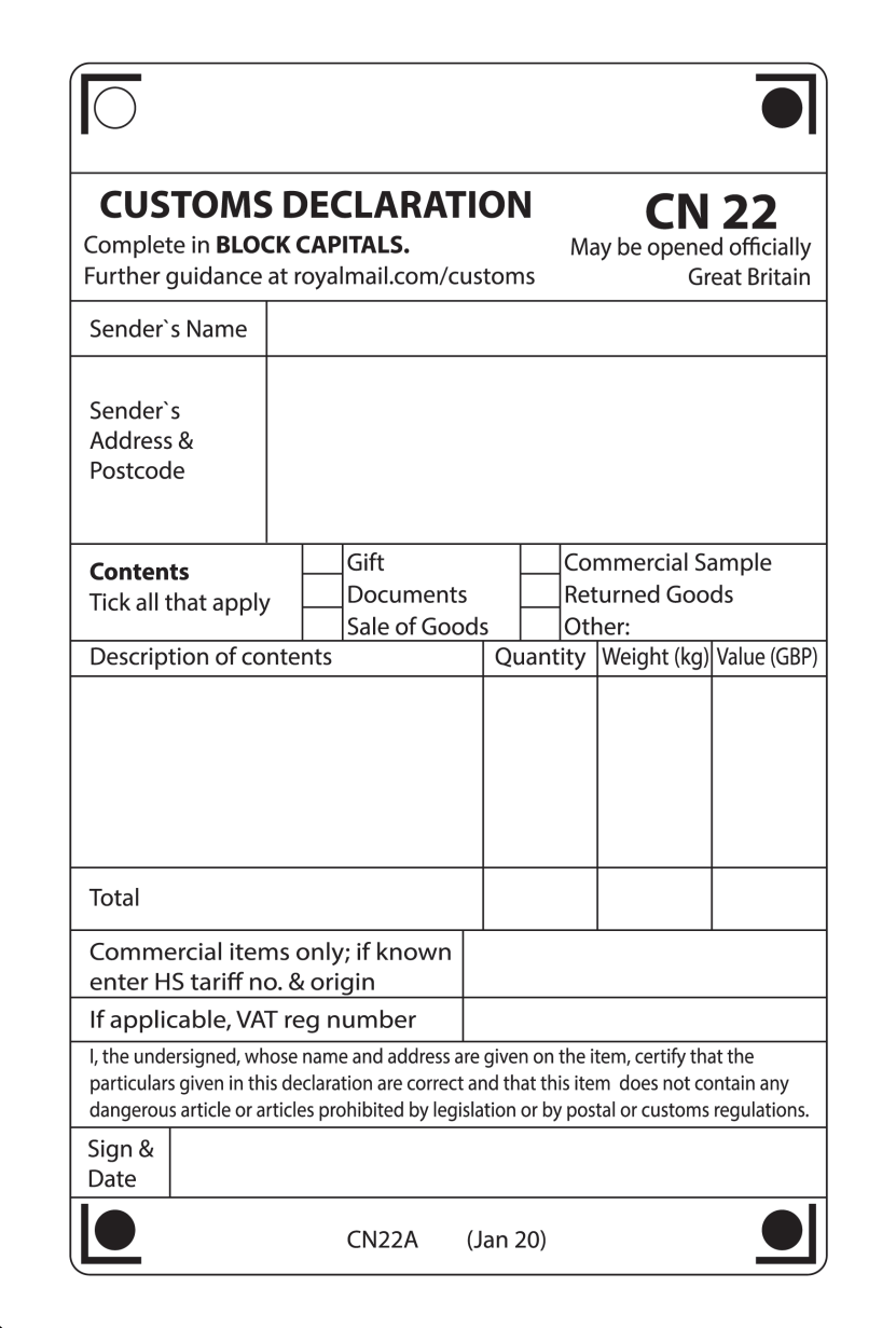 Form CN22 Customs Declaration Forms Docs 2023