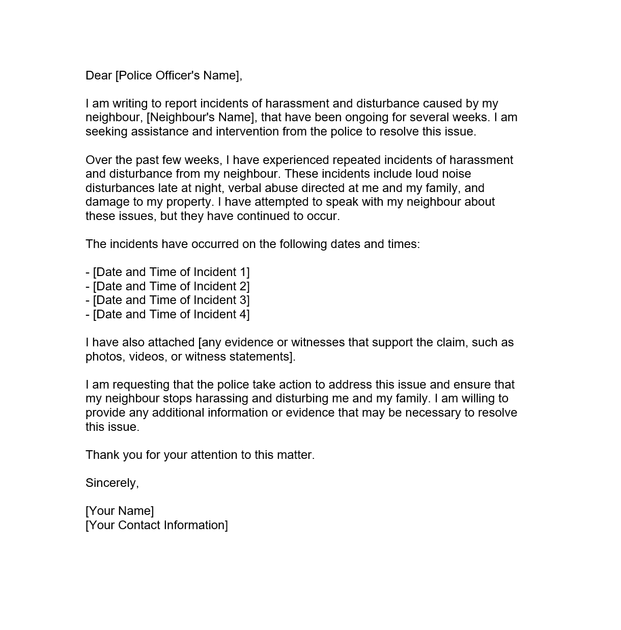 Complaint Letter To Police