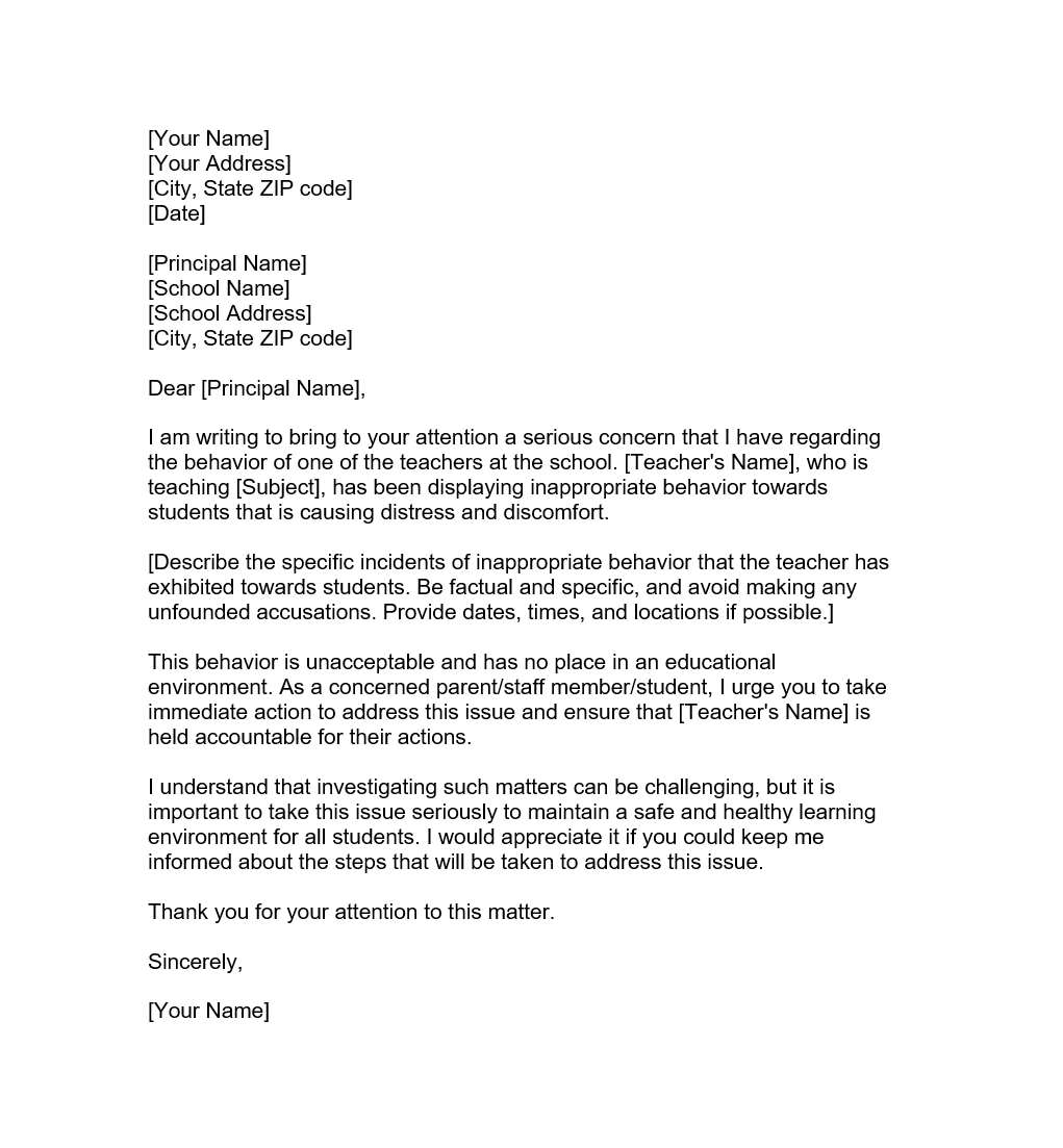 Complaint Letter To Principal