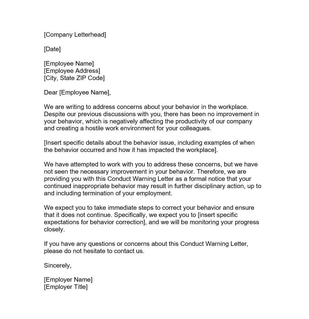 Conduct Warning Letter Forms Docs 2023 Conduct Warning Letter Forms Docs 2023