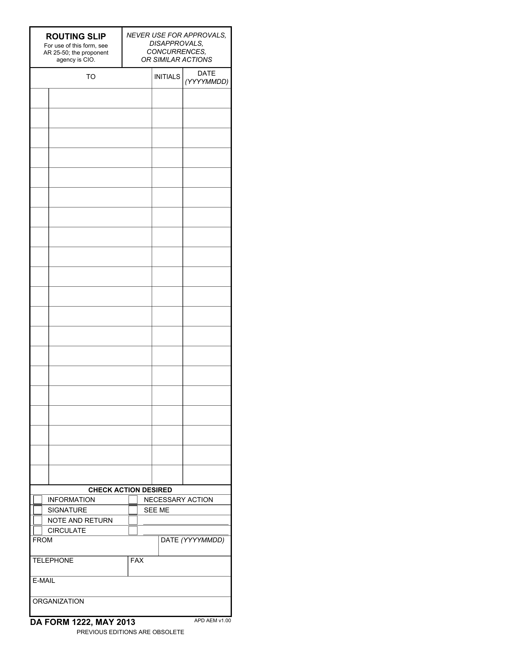 DA Form 1222. Routing Slip | Forms - Docs - 2023