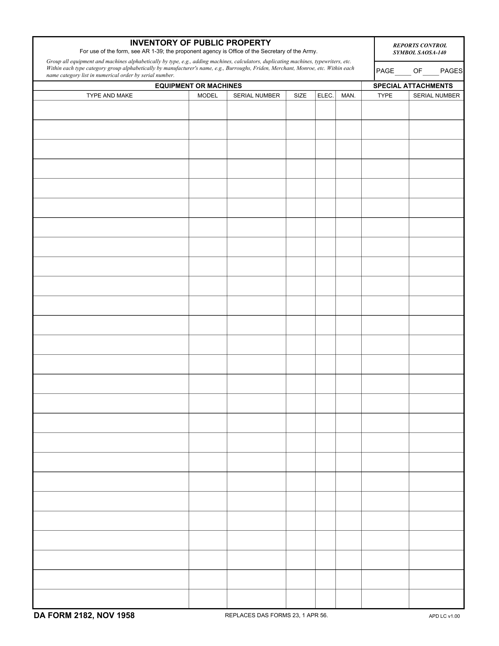 DA Form 2182. Inventory of Public Property | Forms - Docs - 2023