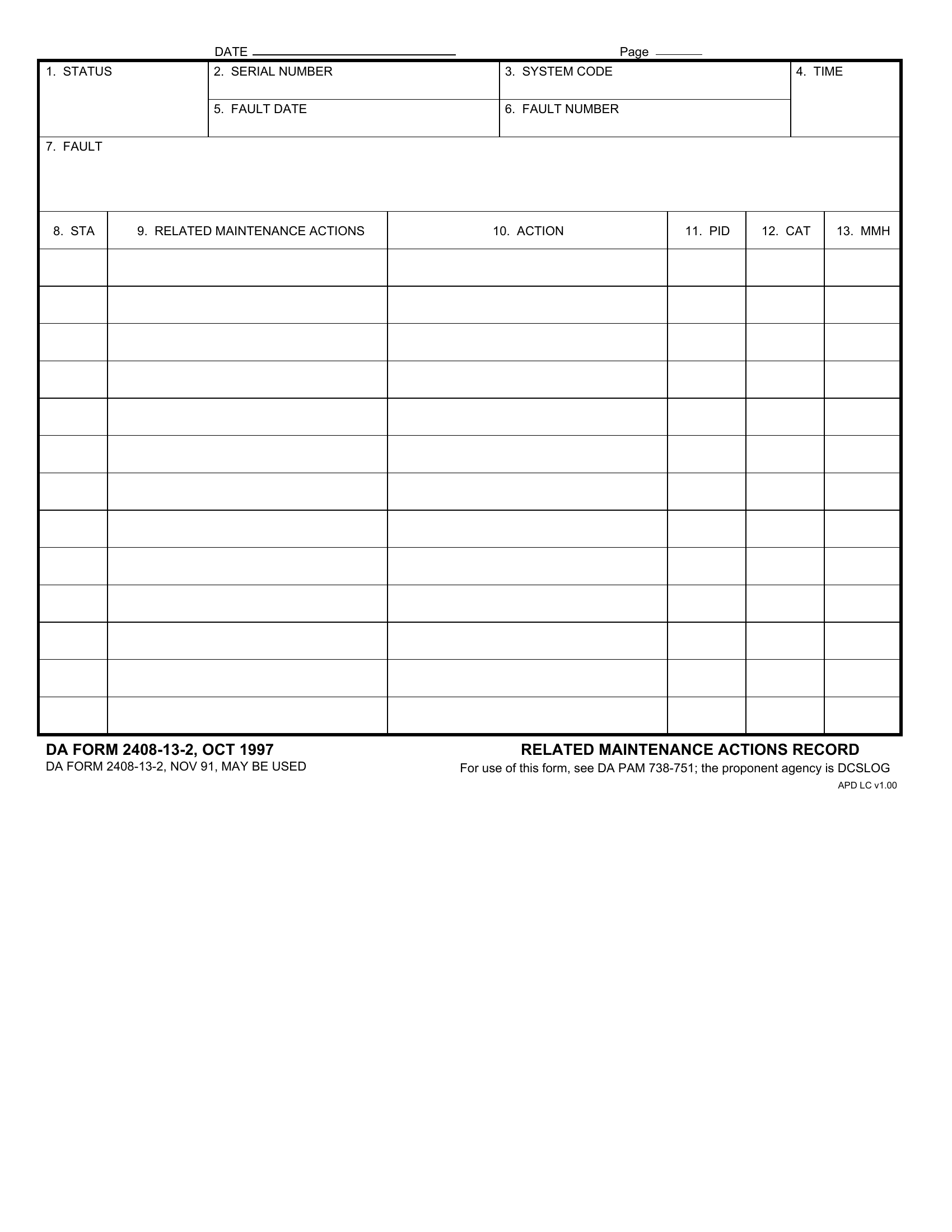 DA Form 2408-13-2. Related Maintenance Actions Record | Forms - Docs - 2023