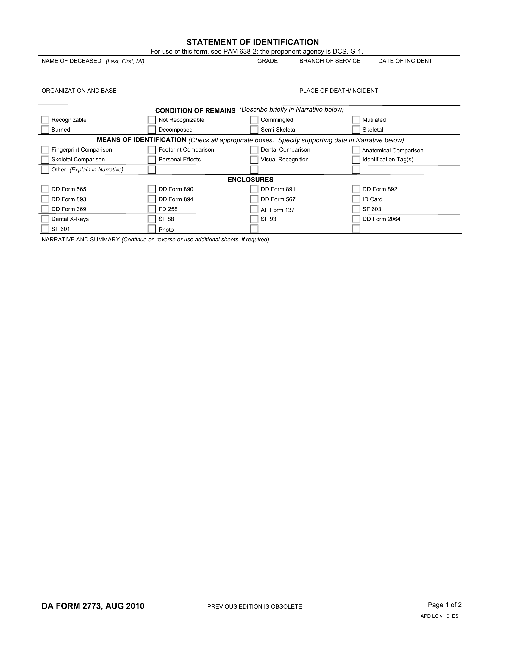 DA Form 2773 Statement Of Identification Forms Docs 2023
