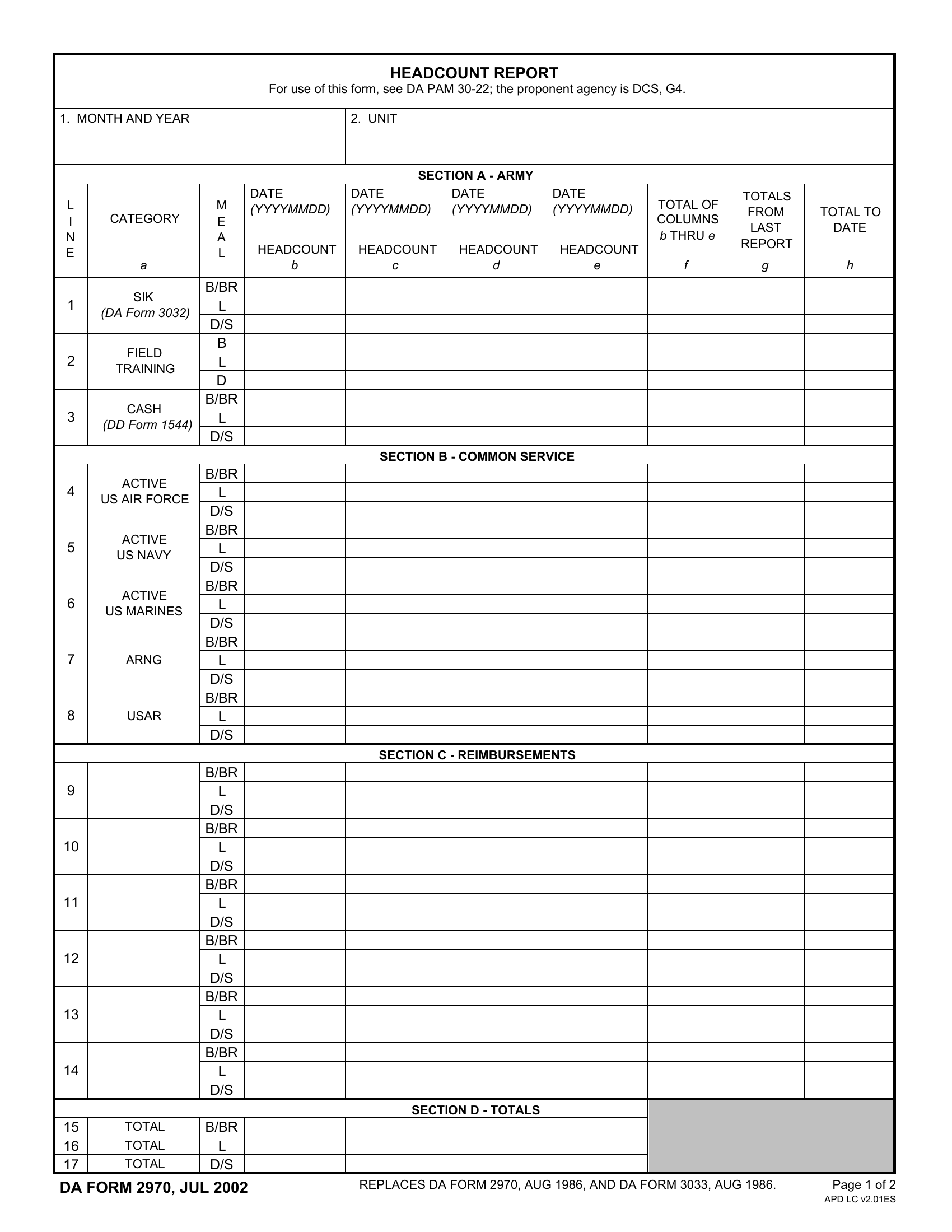 DA Form 2970. Headcount Report | Forms - Docs - 2023