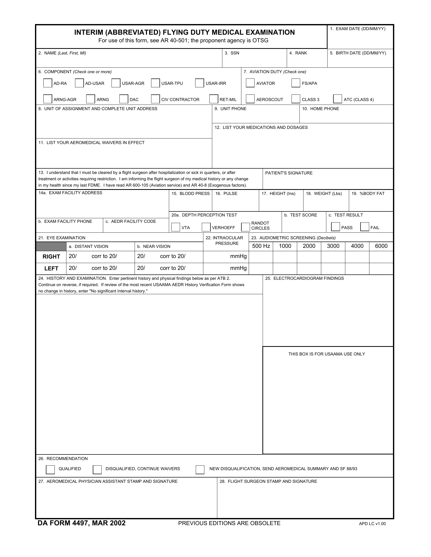 DA Form 4497. Interim (Abbreviated) Flying Duty Medical Examination | Forms - Docs - 2023