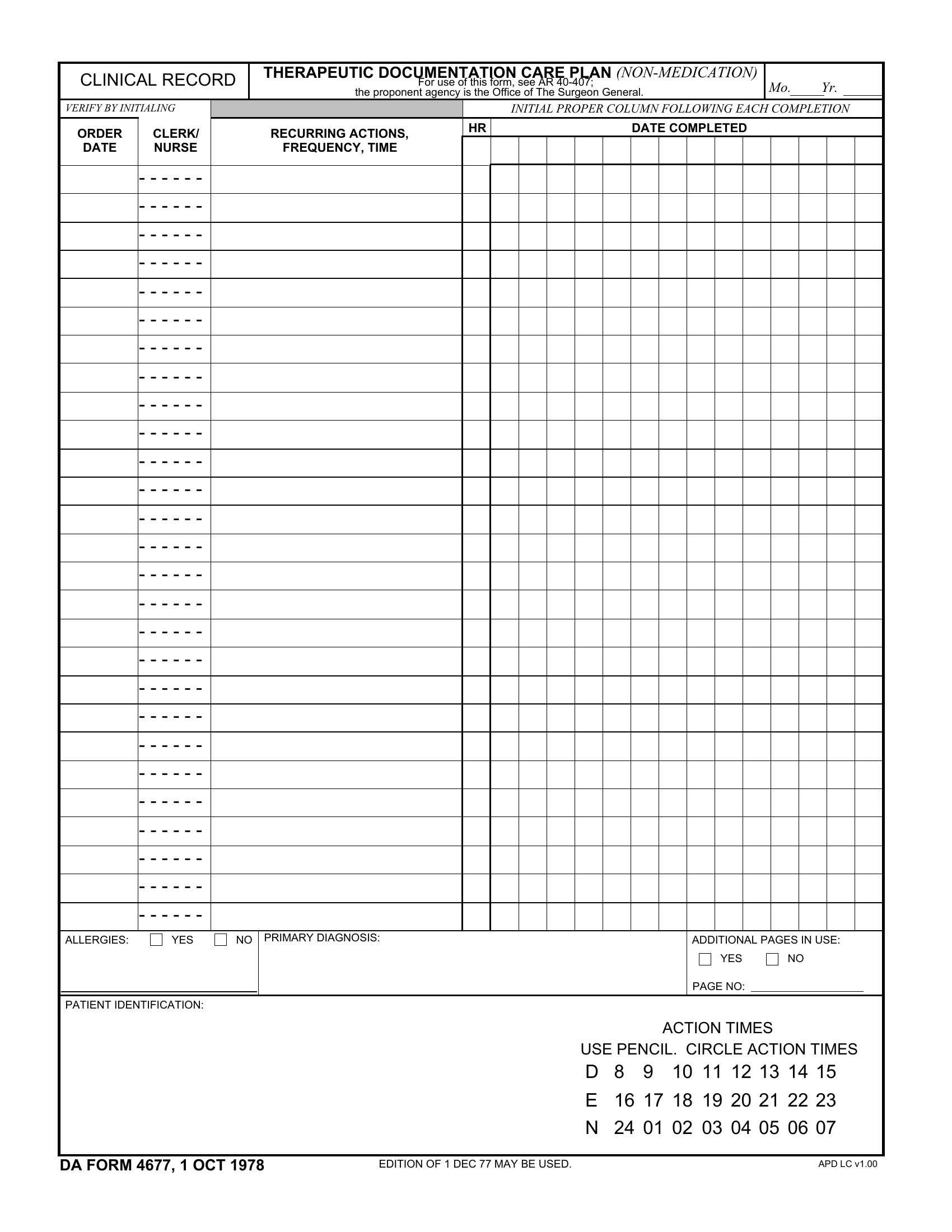 DA Form 4677. Therapeutic Documentation Care Plan (Non-Medications) | Forms - Docs - 2023
