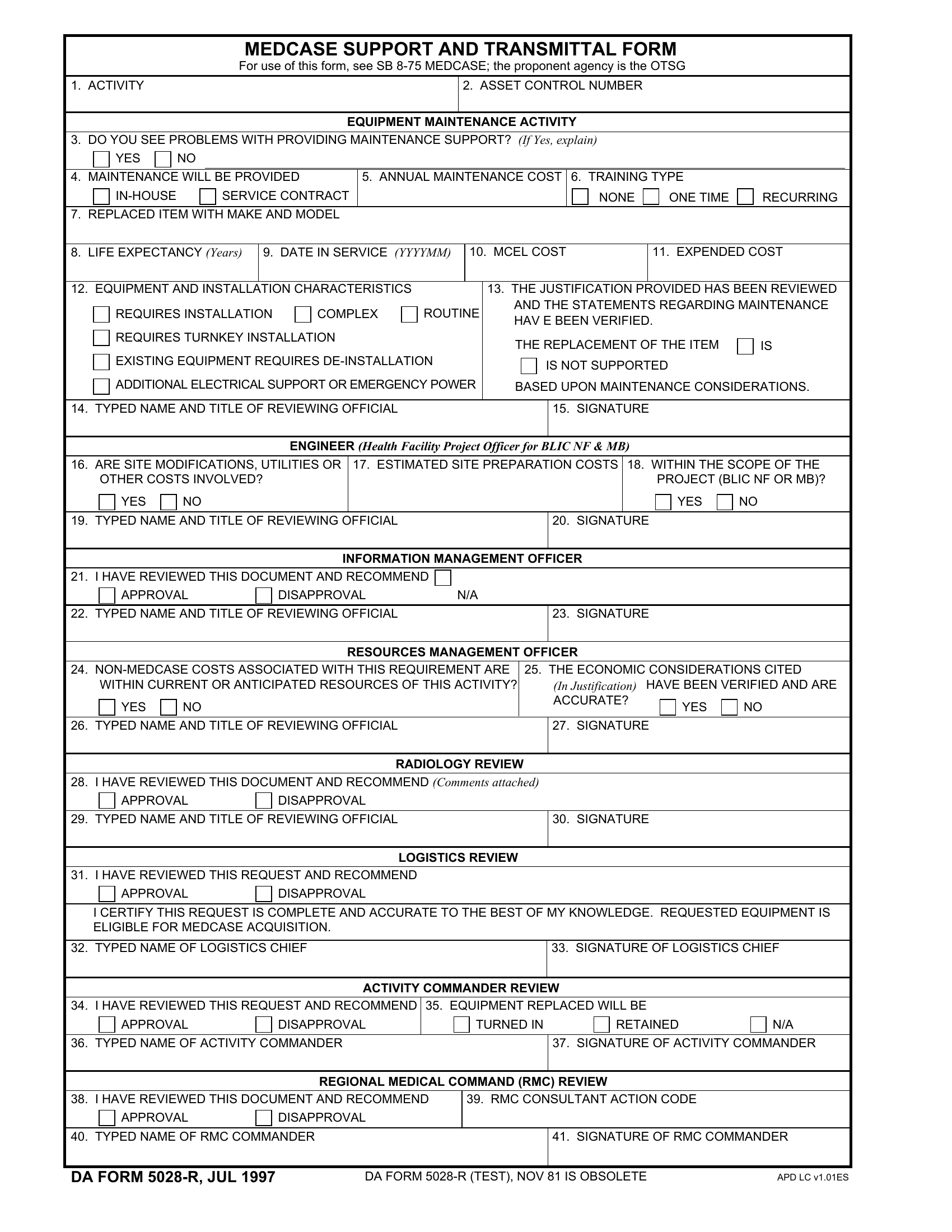 DA Form 5028-R. Medcase Support and Transmittal Form (LRA) | Forms - Docs - 2023