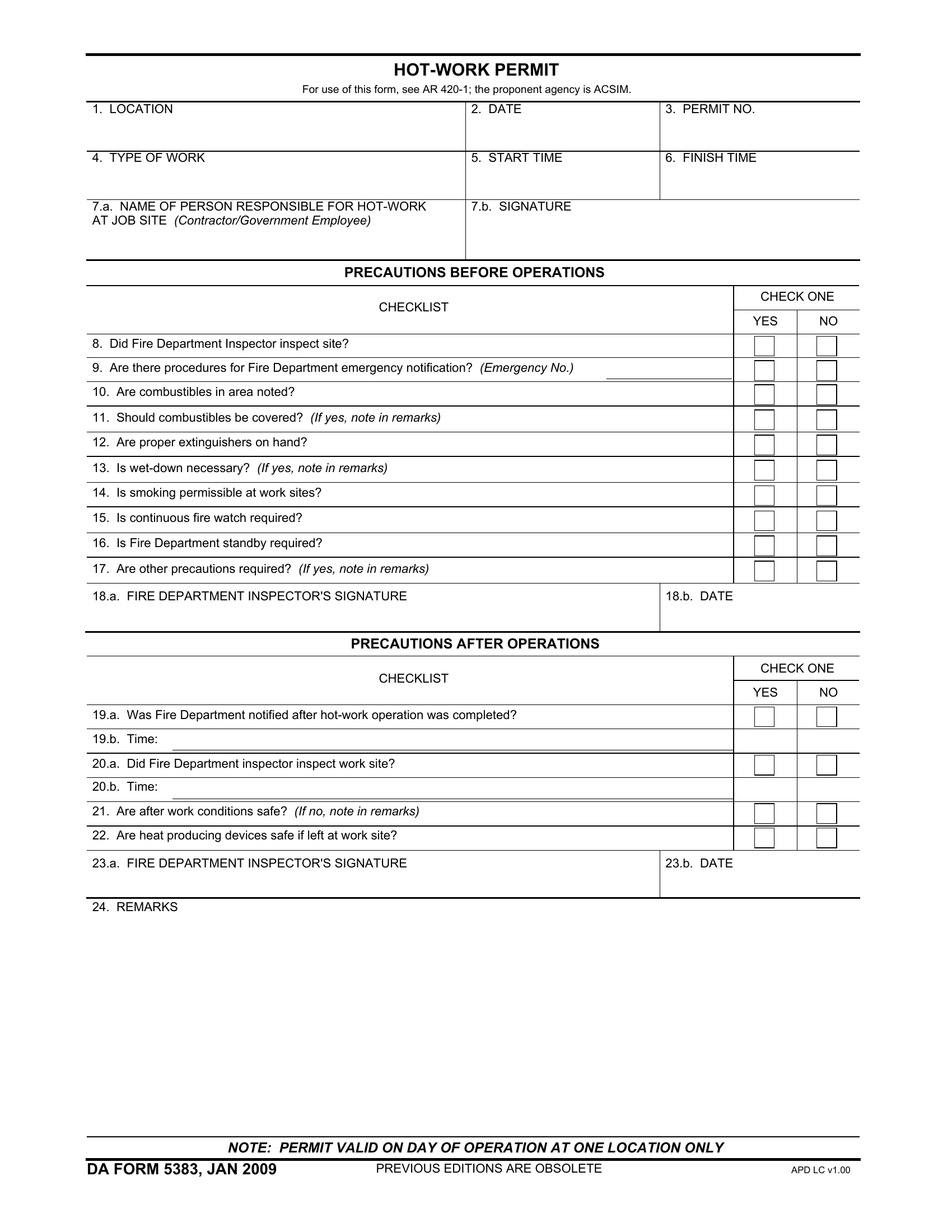 DA Form 5383. Hot-Work Permit | Forms - Docs - 2023