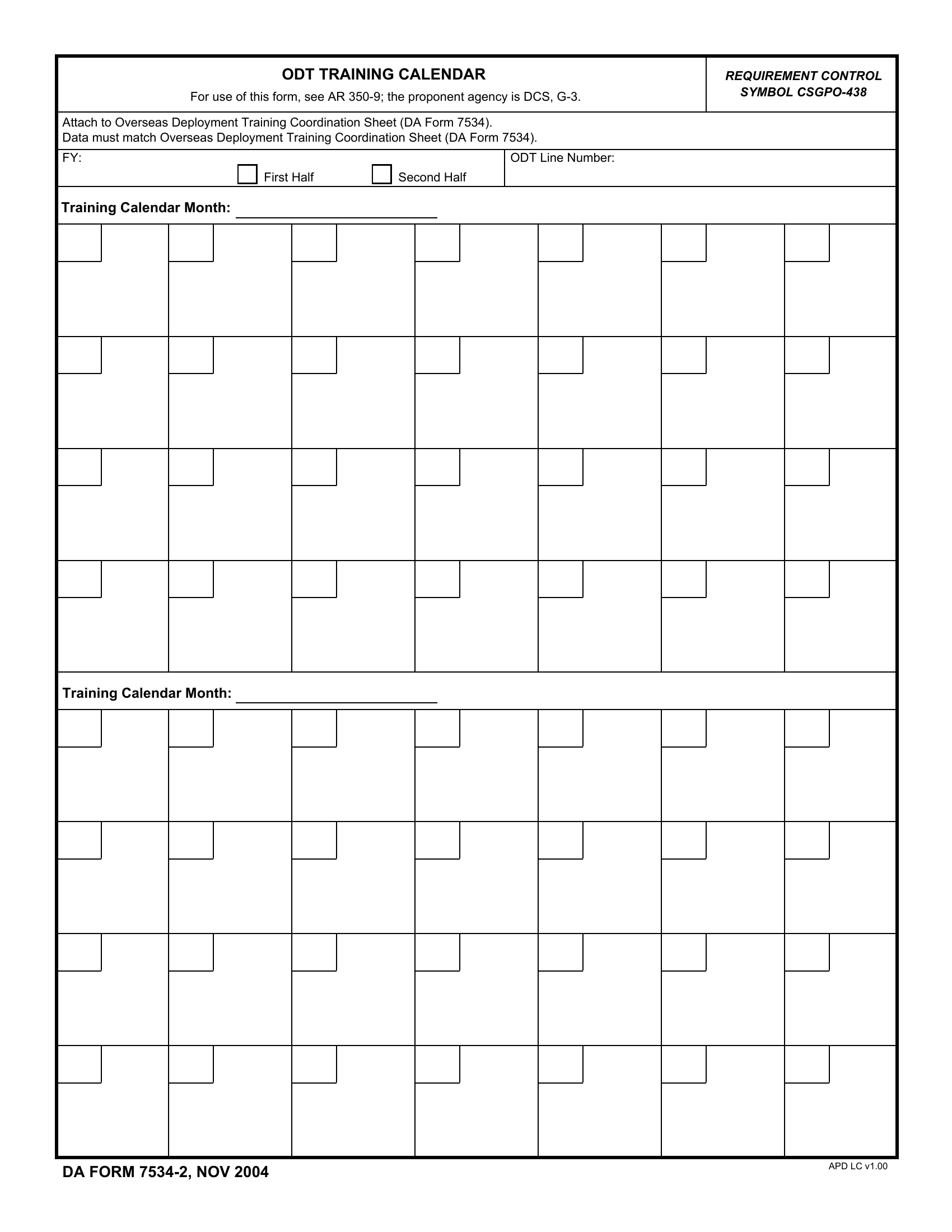 DA Form 7534-2. ODT Training Calendar | Forms - Docs - 2023