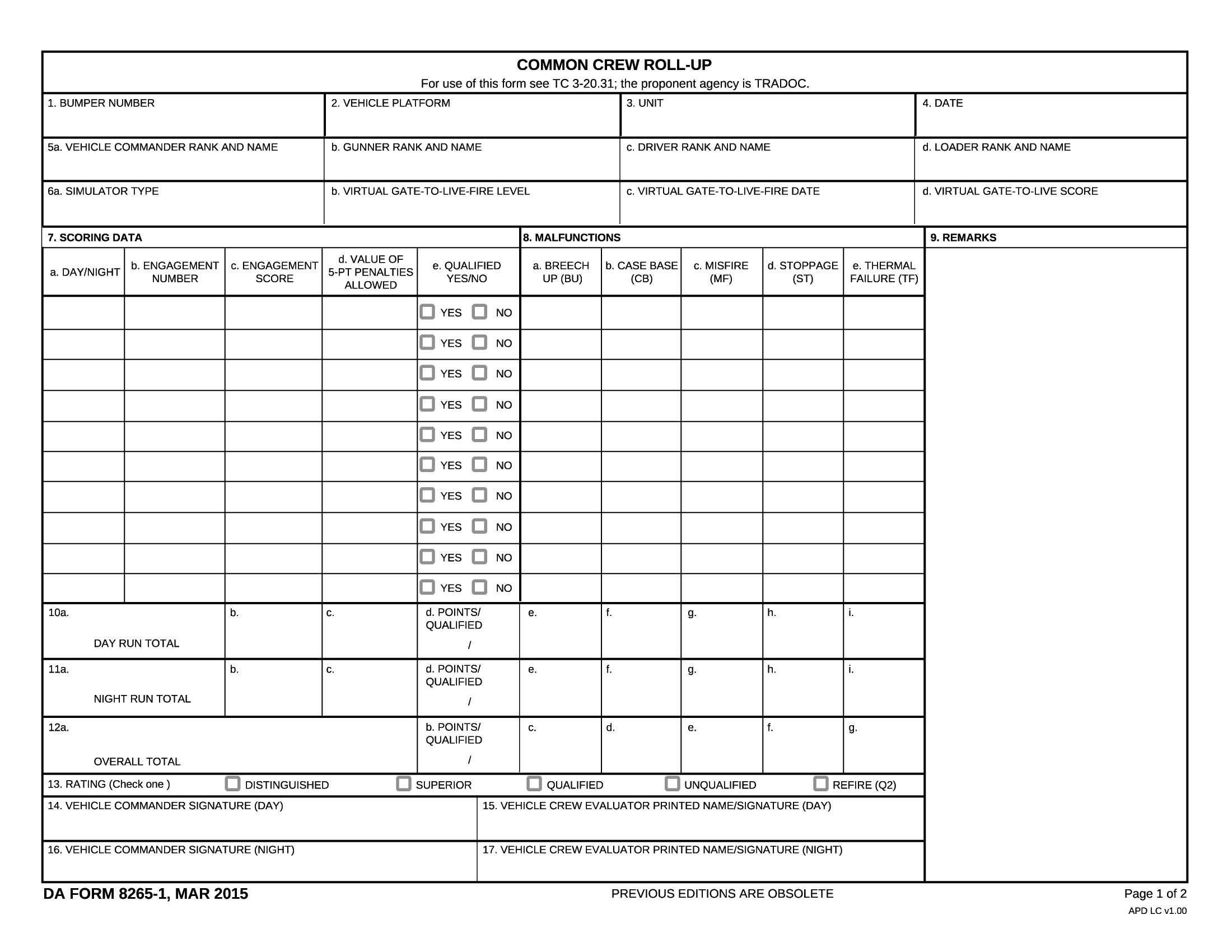 DA Form 8265-1. Common Crew Roll-Up | Forms - Docs - 2023