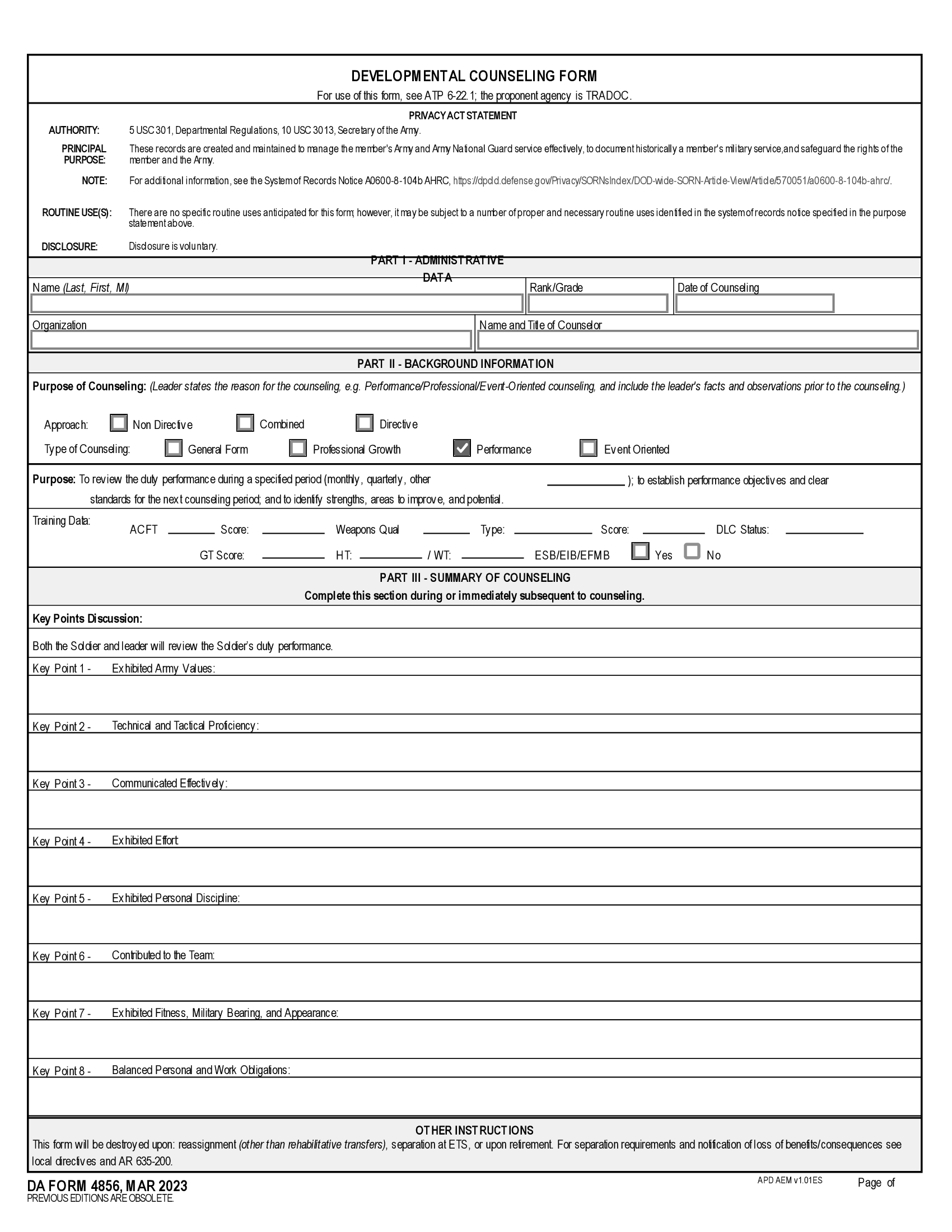 DA Form 4856. Developmental Counseling Form Forms Docs 2023