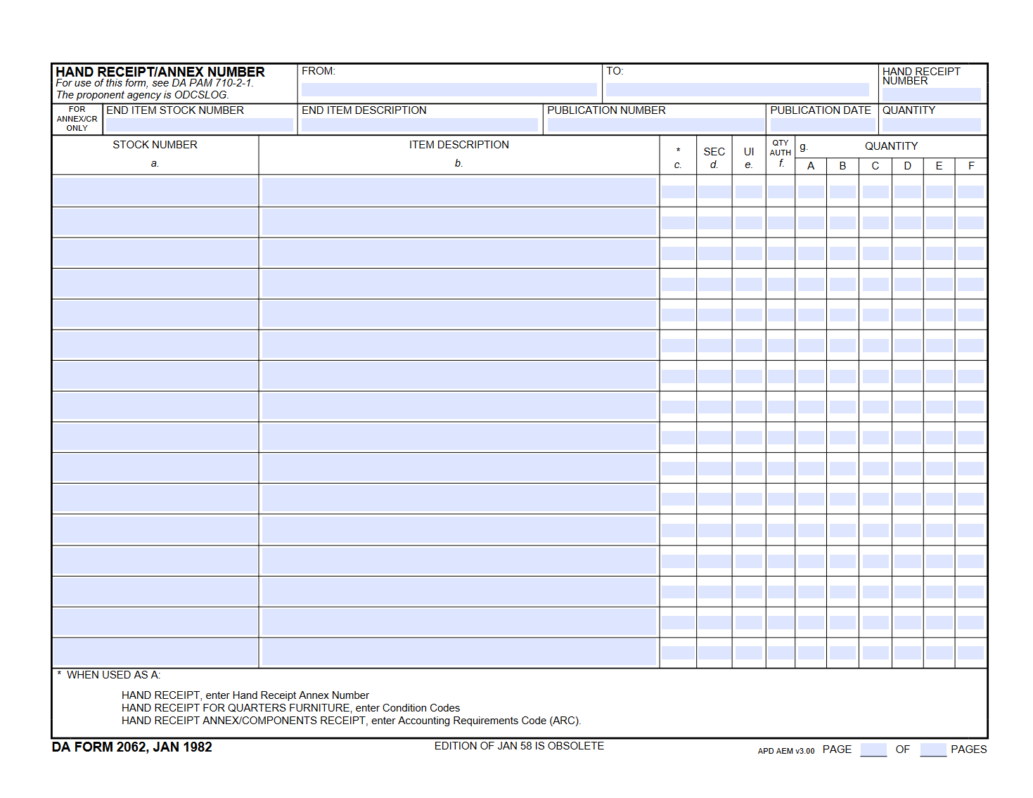 DA Form 2062 Hand Receipt Forms Docs 2023