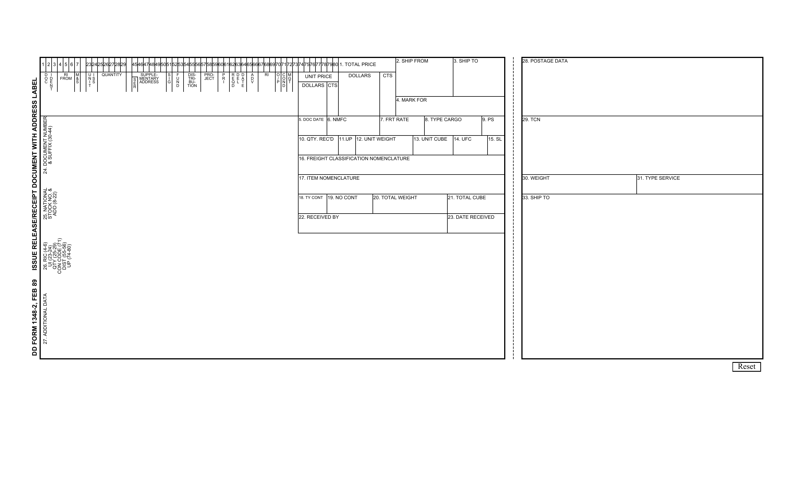 DD Form 1348 2 Issue Release Receipt Document With Address Label