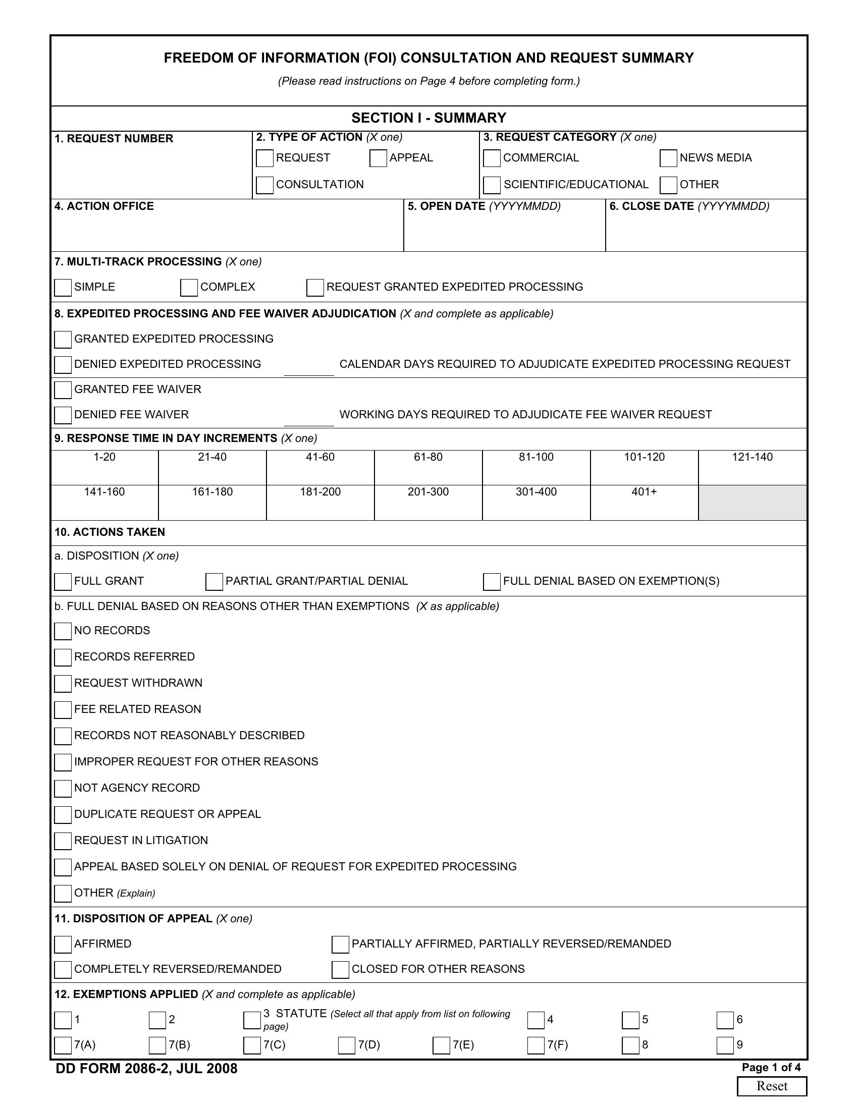 DD Form 2086 2 Freedom Of Information FOI Consultation And Request