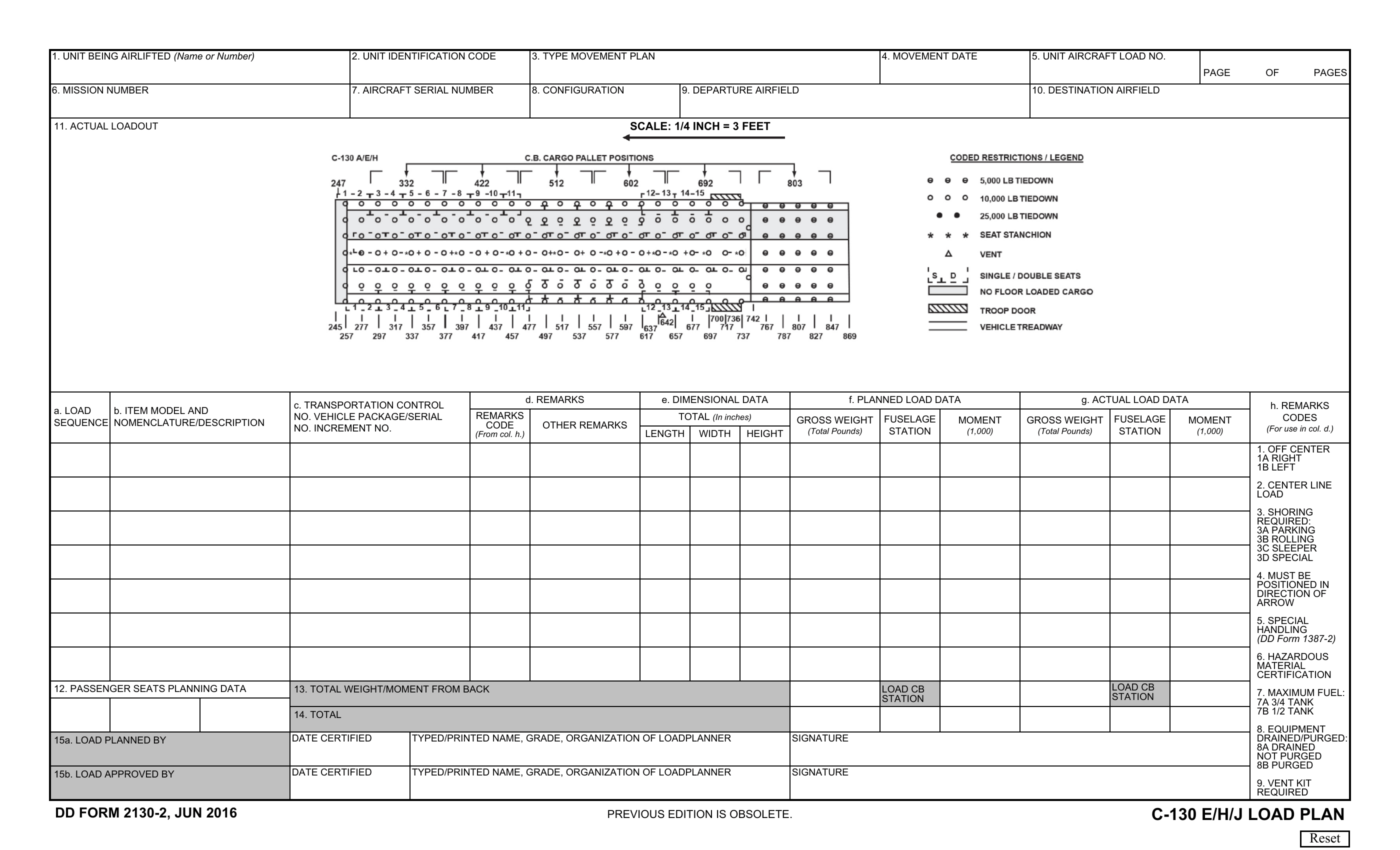 DD Form 2130 2 C 130 E H J Load Plan Forms Docs 2023