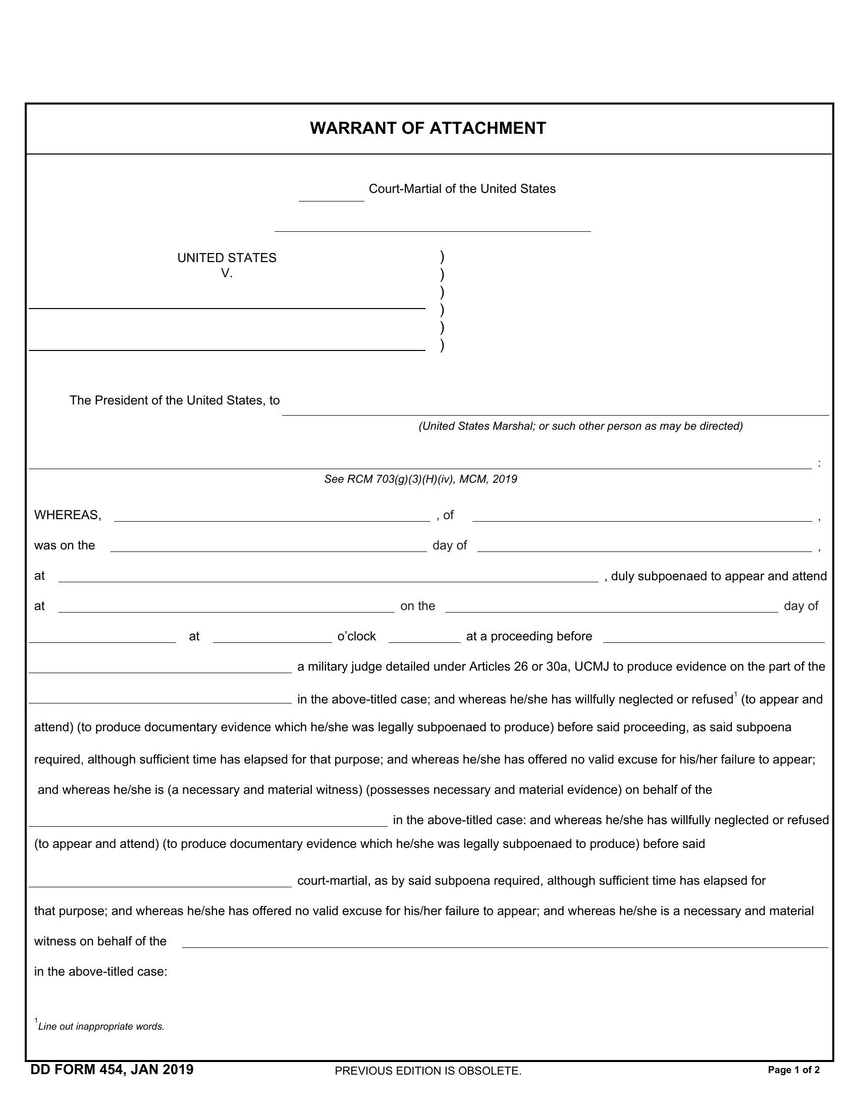 DD Form 454 Warrant Of Attachment Forms Docs 2023