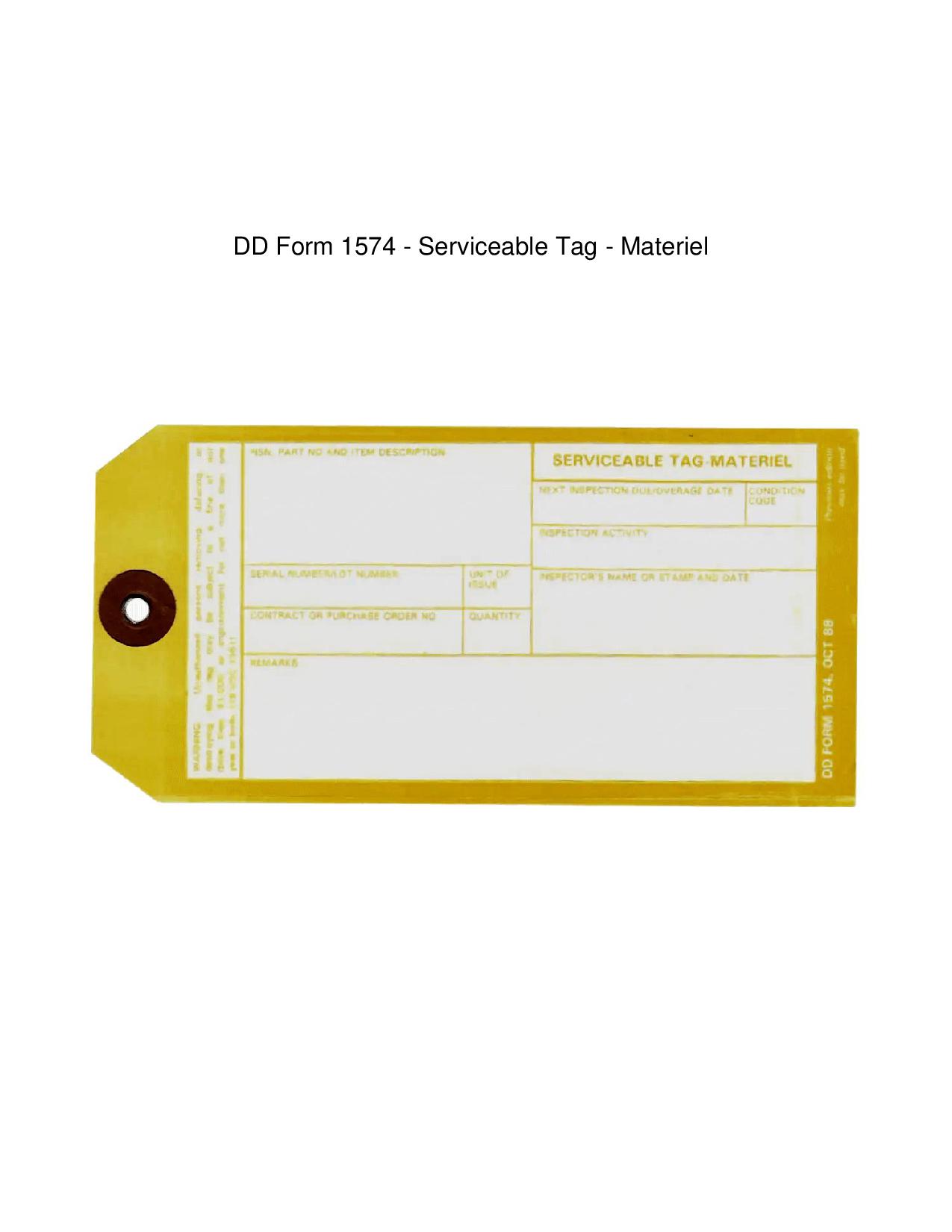 DD Form 1574 Serviceable Tag Materiel Forms Docs 2023