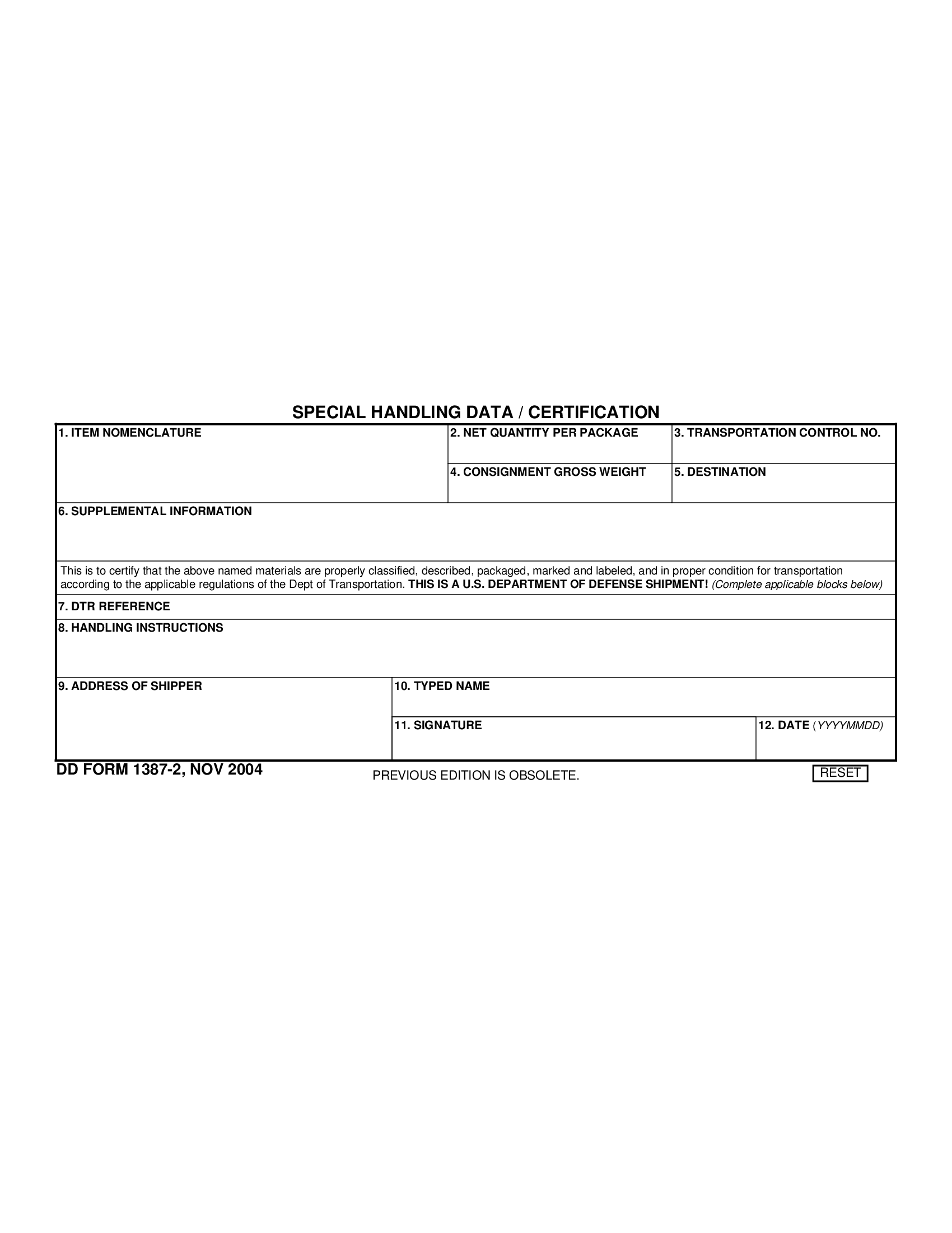 DD Form 1387 2 Special Handling Data Certification Forms Docs 2023