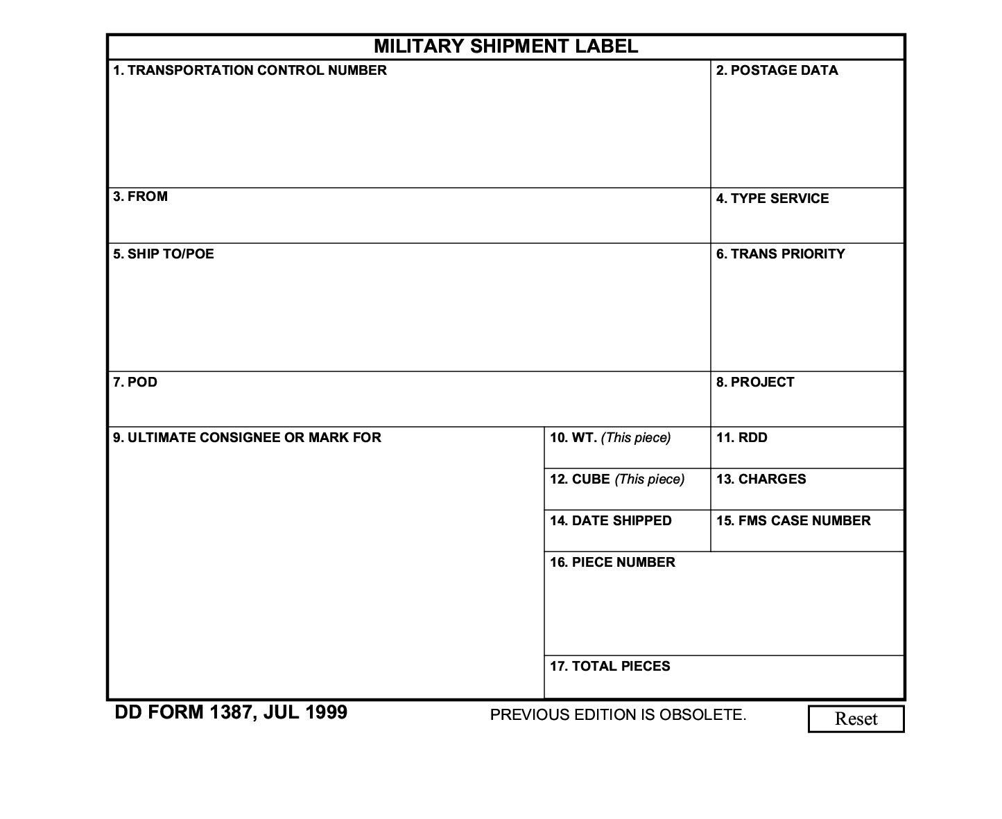 DD Form 1387 Military Shipment Label Forms Docs 2023