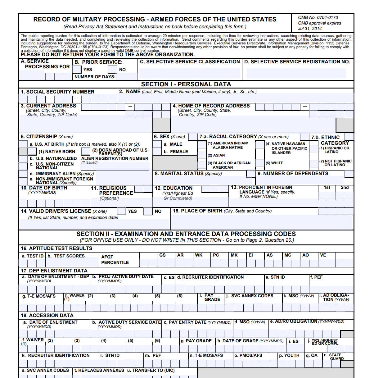 DD Form 1966 Record Of Military Processing Forms Docs 2023