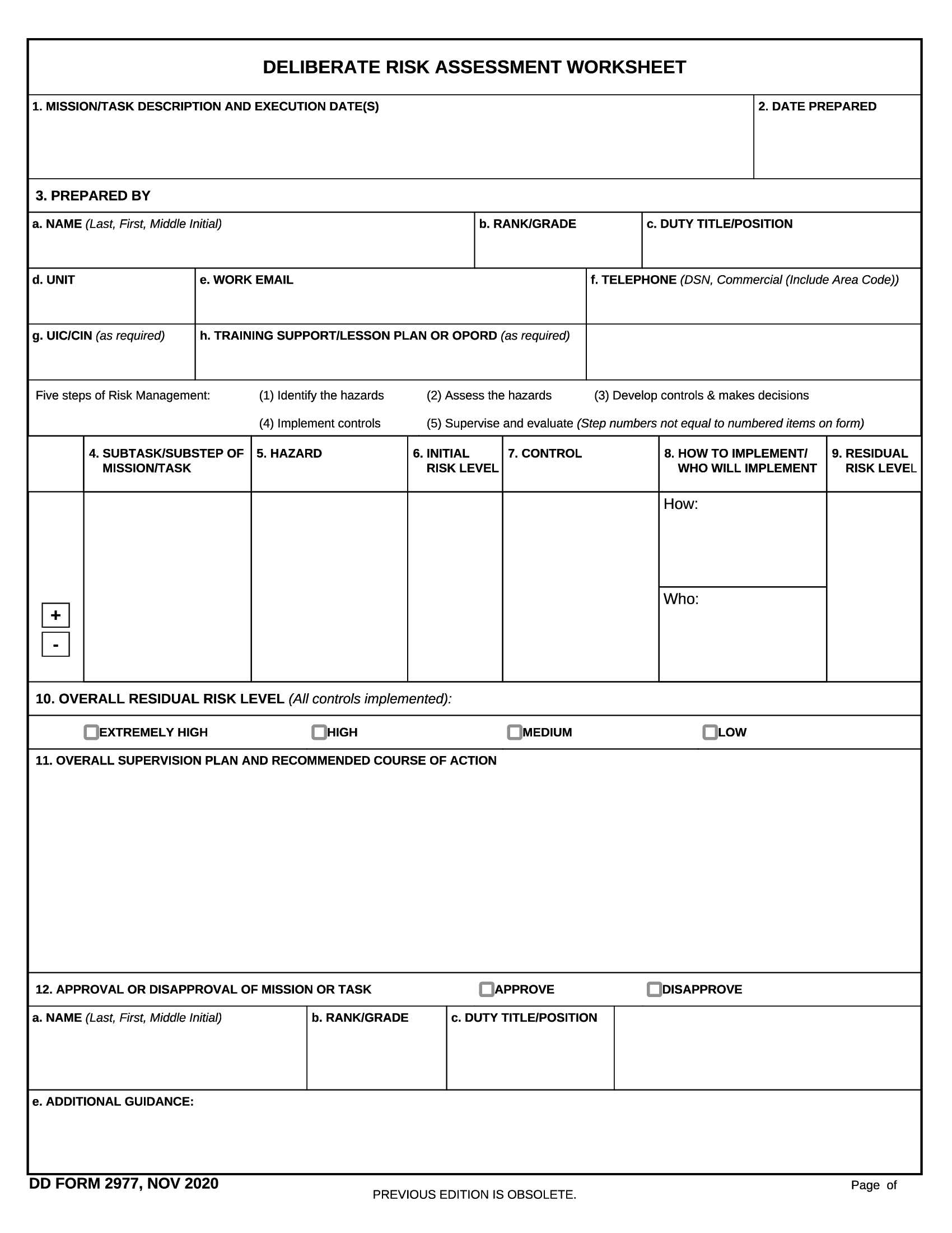 DD Form 2977 Deliberate Risk Assessment Worksheet Forms Docs 2023