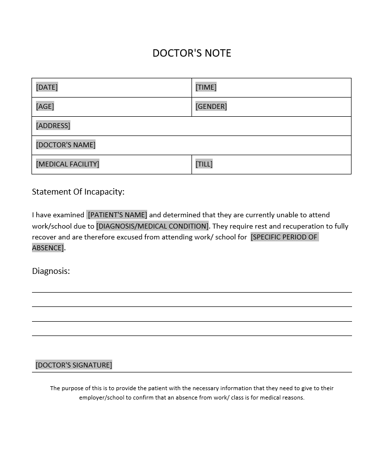 Doctor s Note For Work Forms Docs 2023