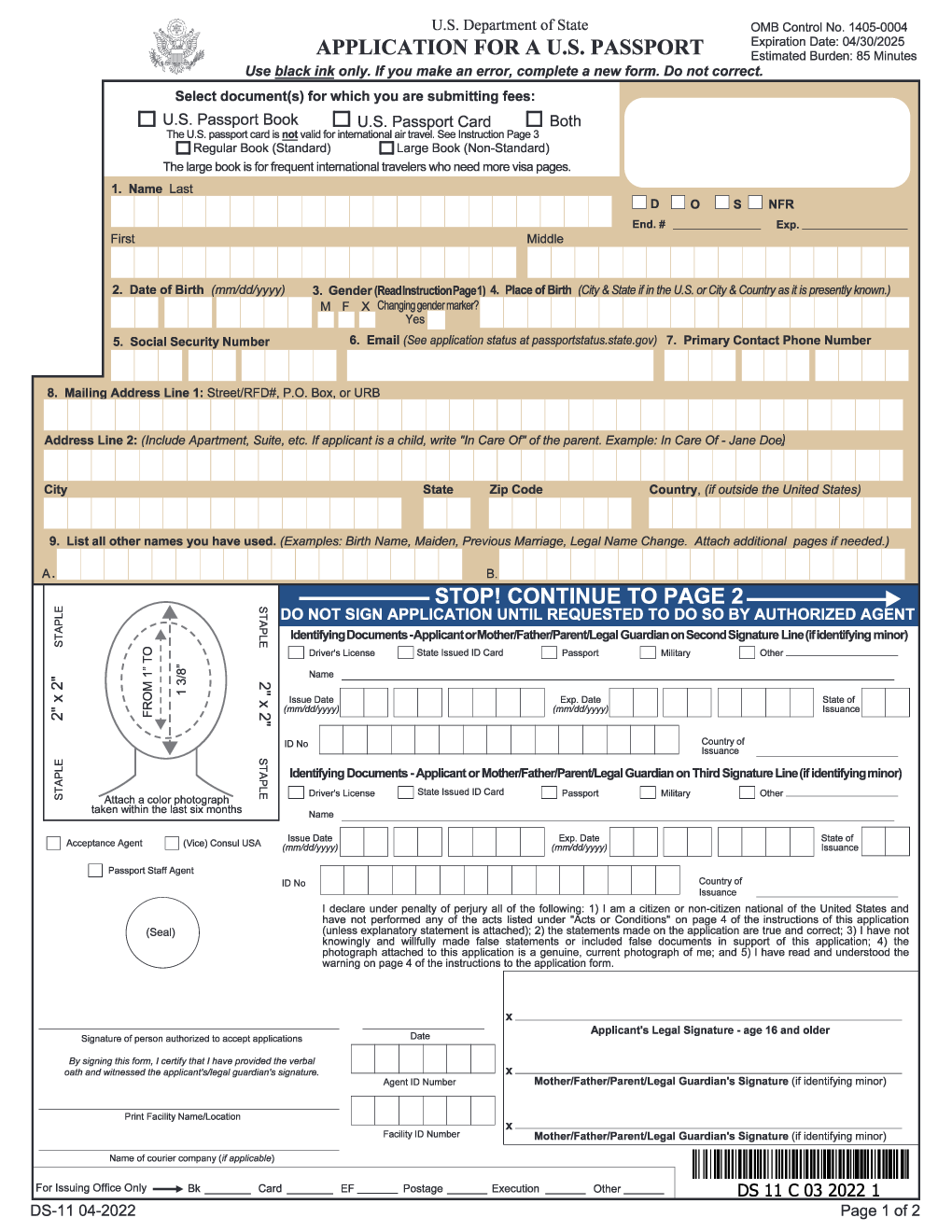 Application For A US Passport Form DS 11 Forms Docs 2023   Ds11 